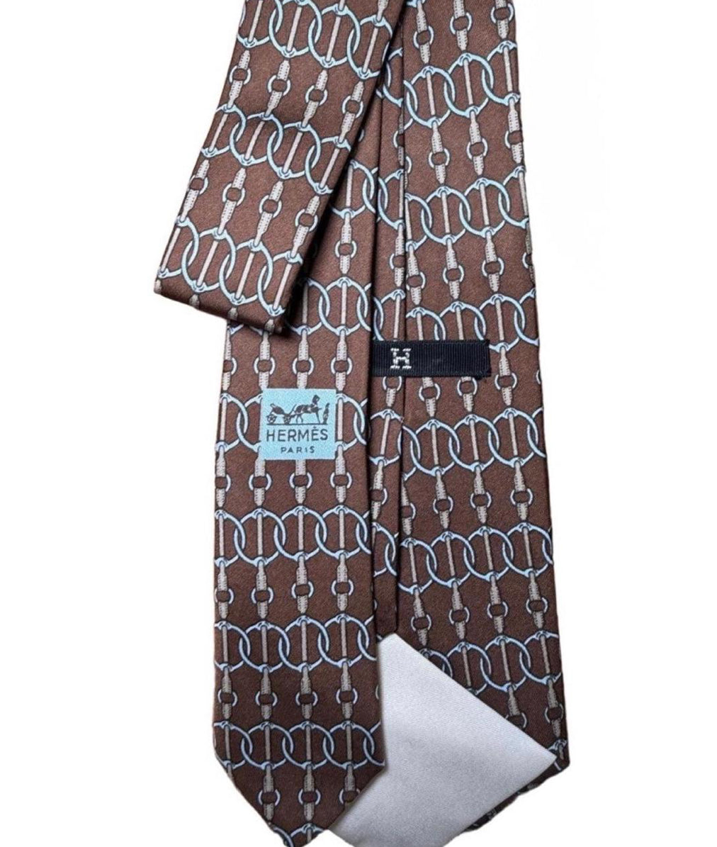 Hermes Tie Mens Brown Gold Horse Bit Pattern