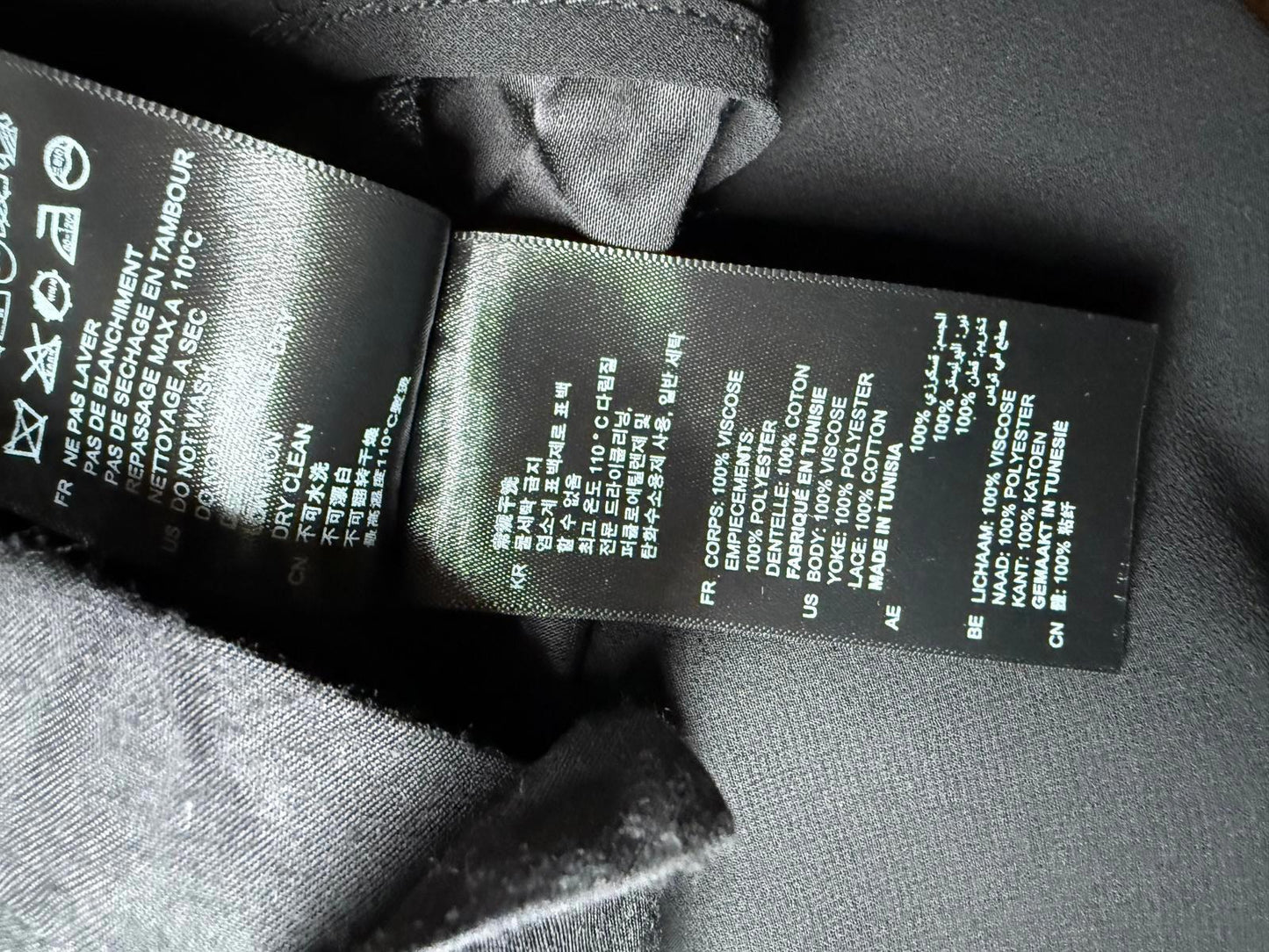 Sandro Black Sheer Long Sleeve Women's Blouse with Embroidered Detail, Large