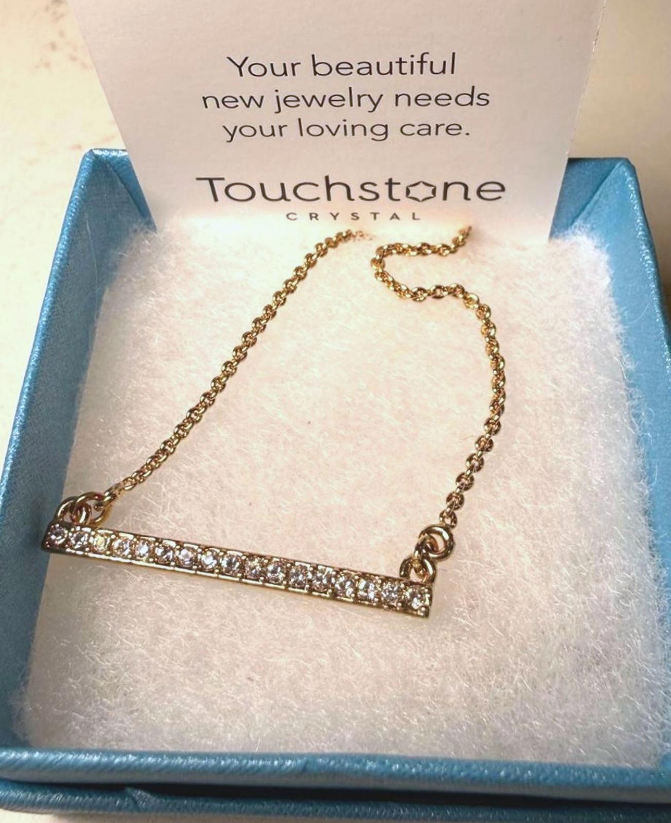 Touchstone Crystal Gold Chain Necklace with Crystal Bar Pendant