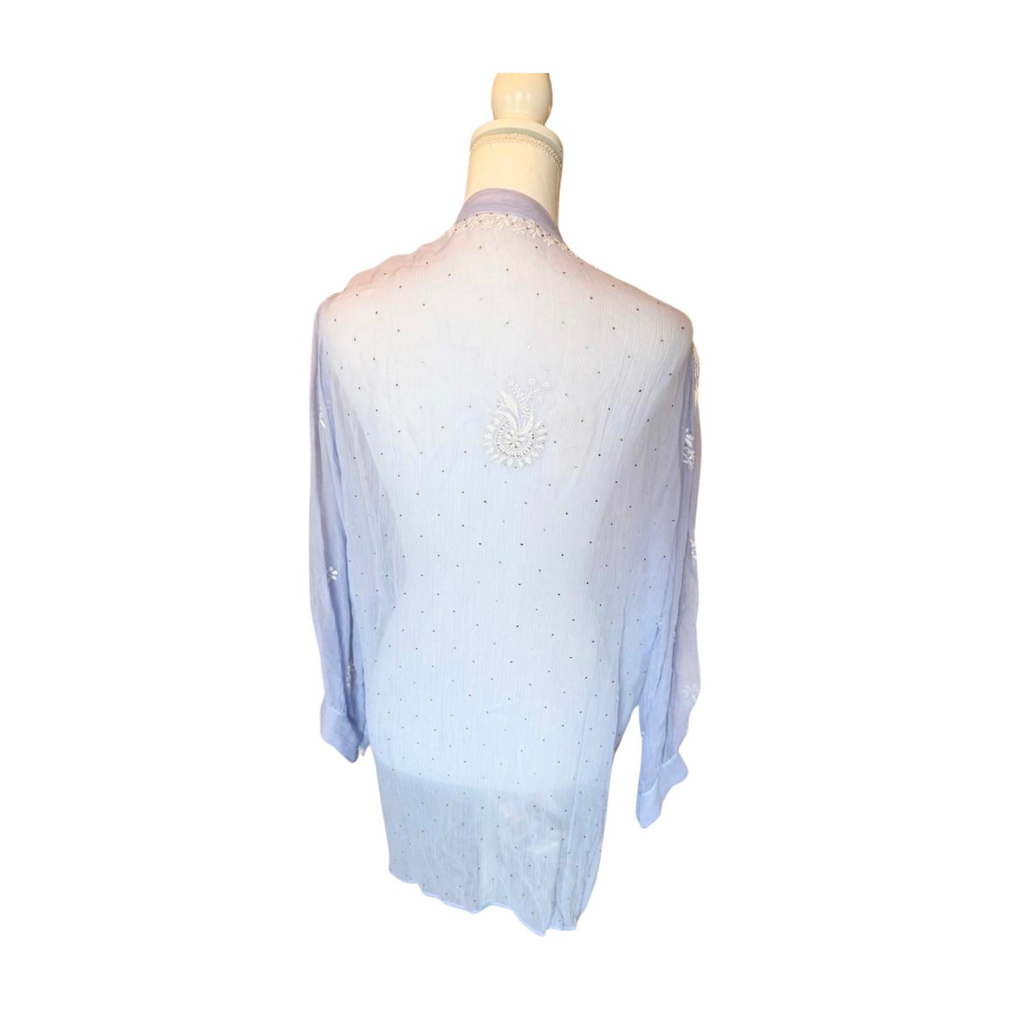 New Nazila Couture Embroidered Sheer Lavender Tunic Top, Large