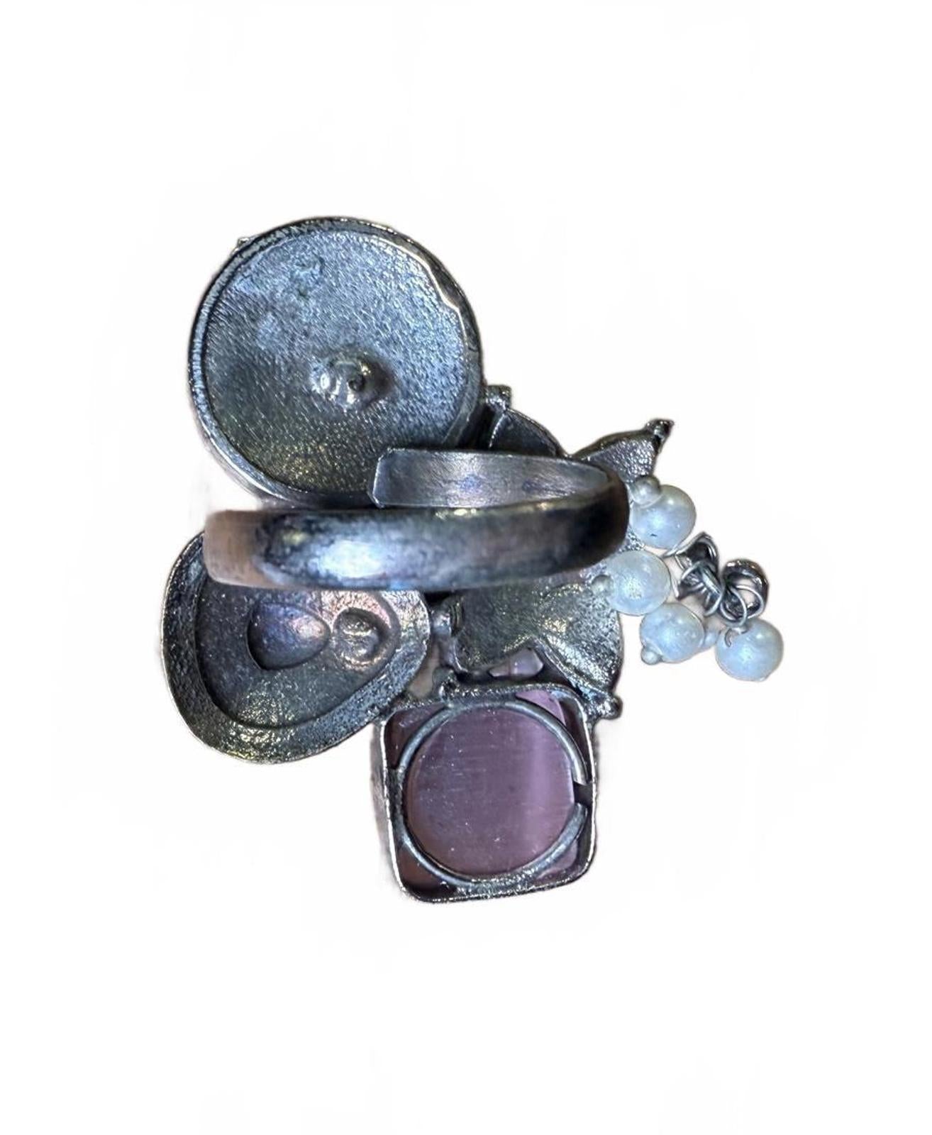 Vintage Multi-Stone and Beaded Adjustable Cocktail Ring