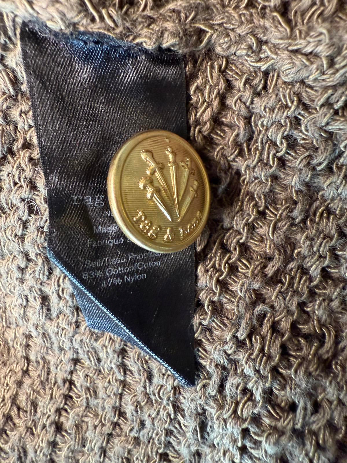 New Rag and Bone Green Crochet Knit Cardigan with Gold Buttons, Small