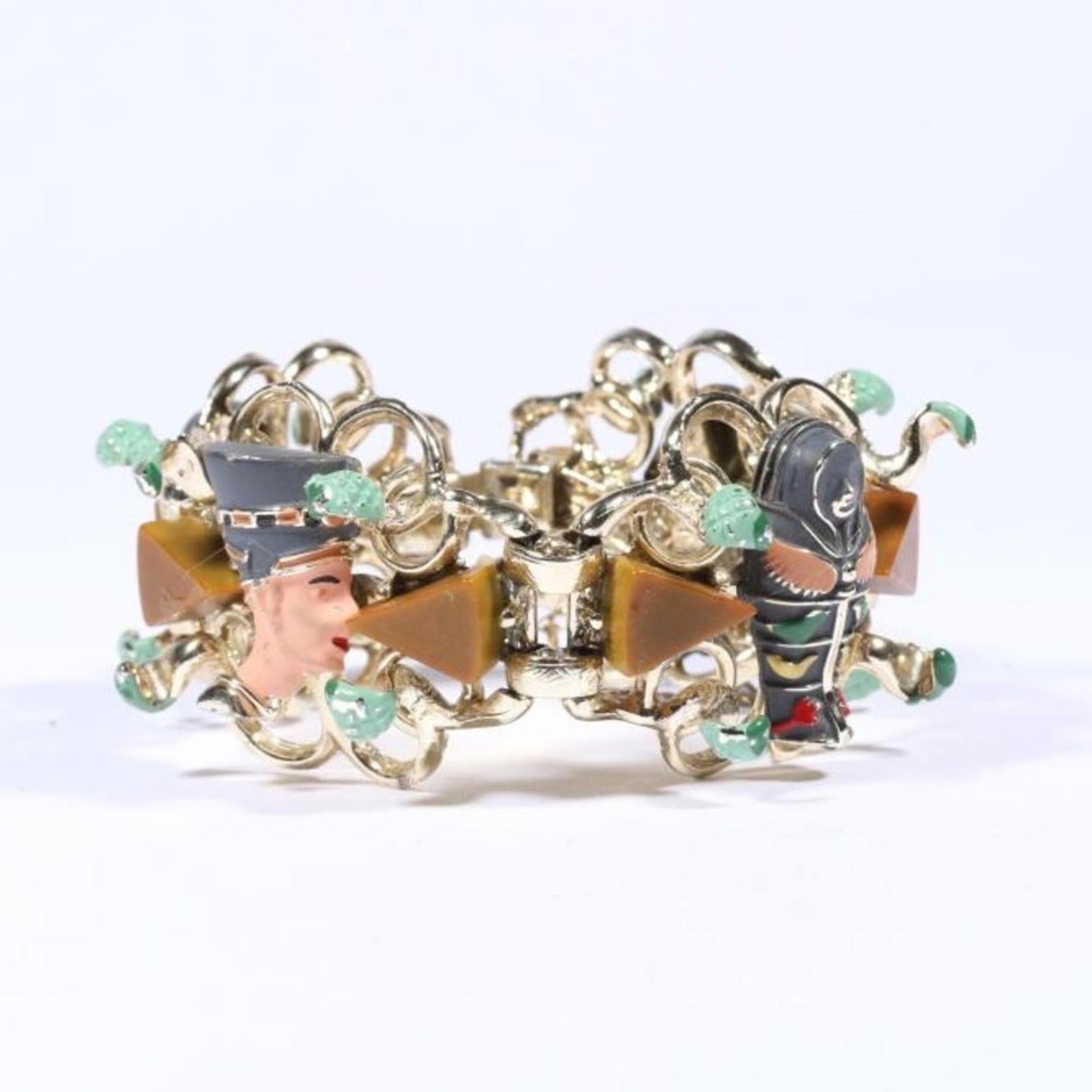 Vintage Unsigned Hobe Egyptian Revival And Bakelite Accented Bracelet