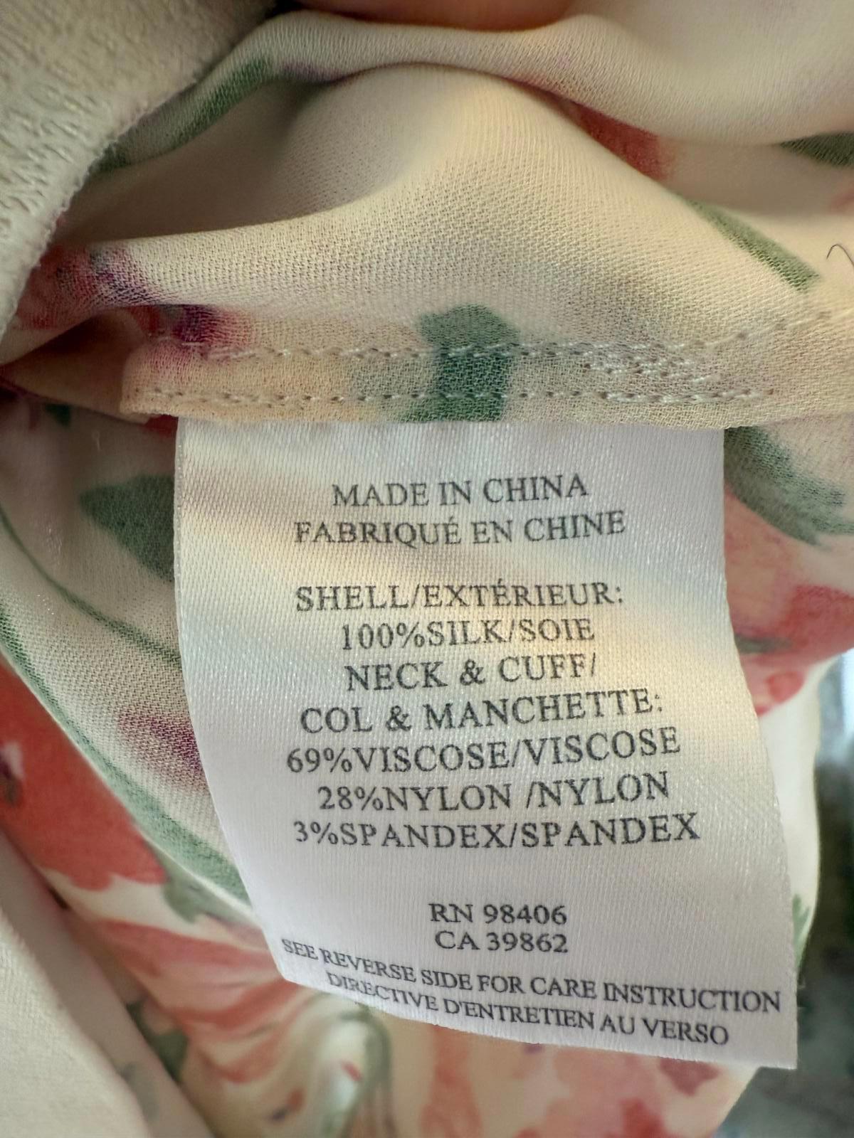 New Theory Floral Print Long Sleeve Blouse, Size Petite Small