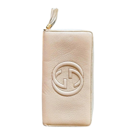 Gucci Ivory Pebbled Long Leather Zip-Around Soho Wallet
