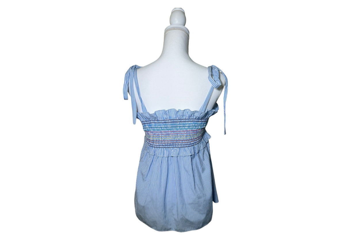 Tuckernuck Blue & White Striped Smocked Rainbow Ruffle Top