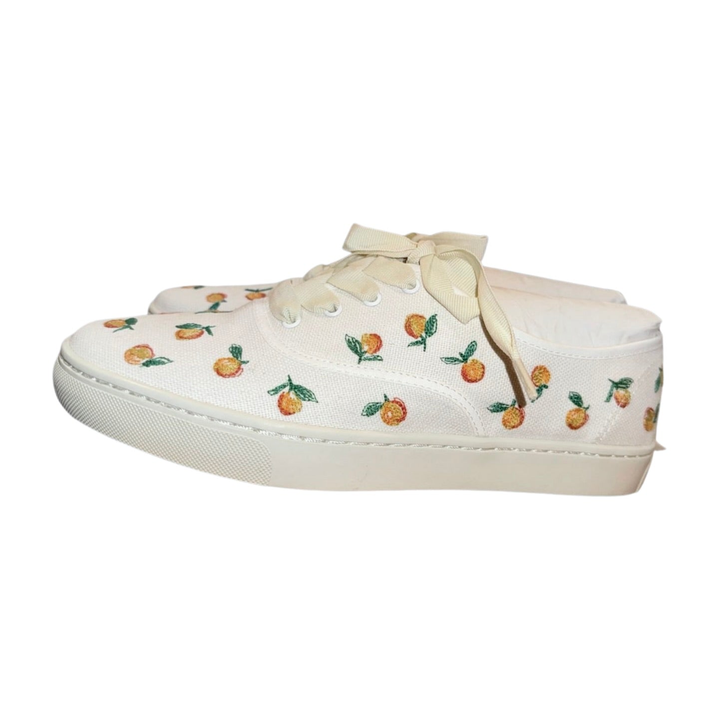 New Soludos Women’s Sneakers – Size 9.5, White Canvas with Orange Fruit Embroidery