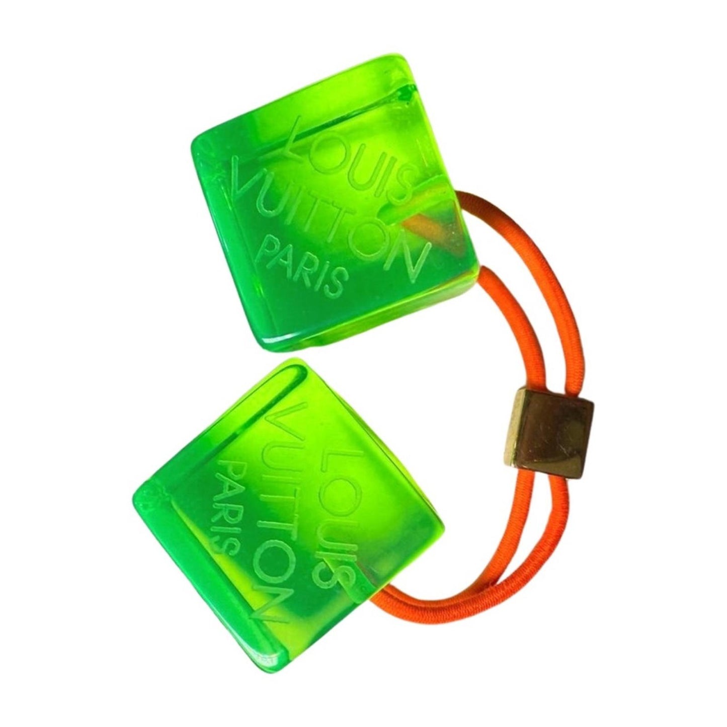 Louis Vuitton Hair Tie Translucent Green Orange Gold Vintage Cube