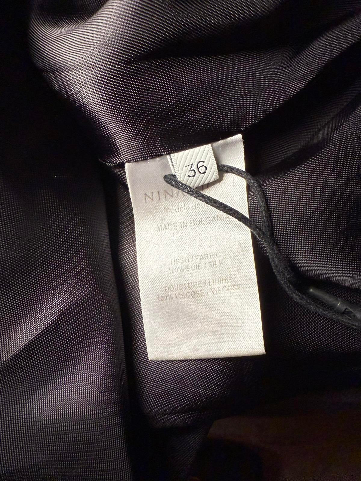 New Nina Ricci Black and White Polka Dot Long Sleeve Silk Dress, FR 36