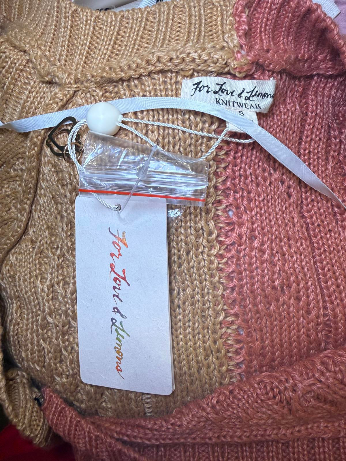 For Love & Lemons Colorblock Cable Knit Cardigan, Size Small NWT