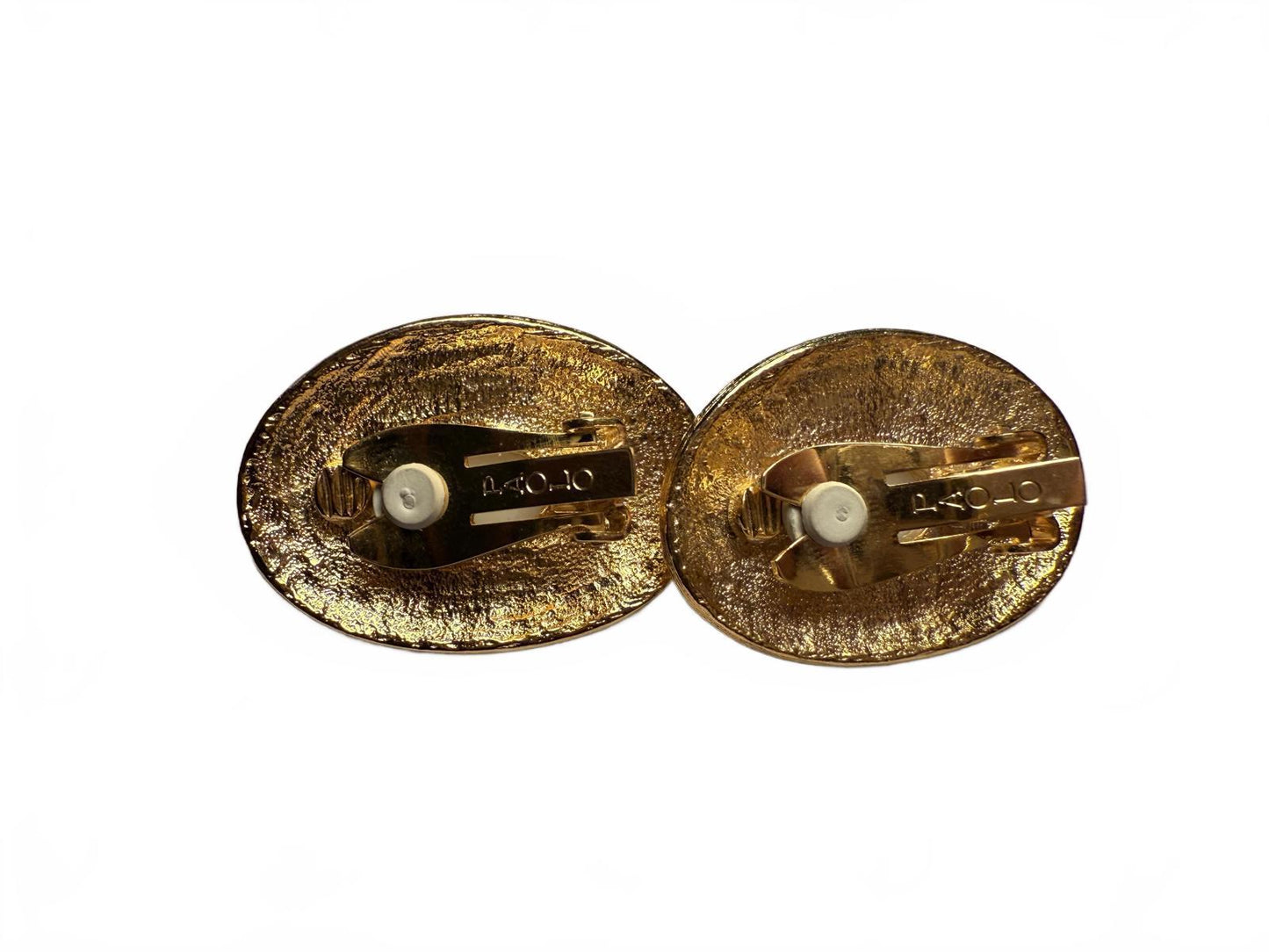 Vintage Paolo Gucci Gold Tone Oval Clip-On Earrings with Pearl Center