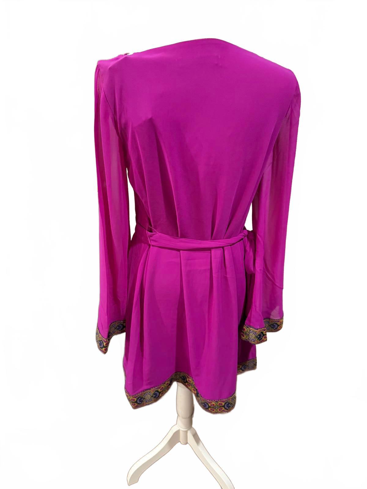 Trina Turk Long Sleeve Purple Dress with Embroidered Trim, Small
