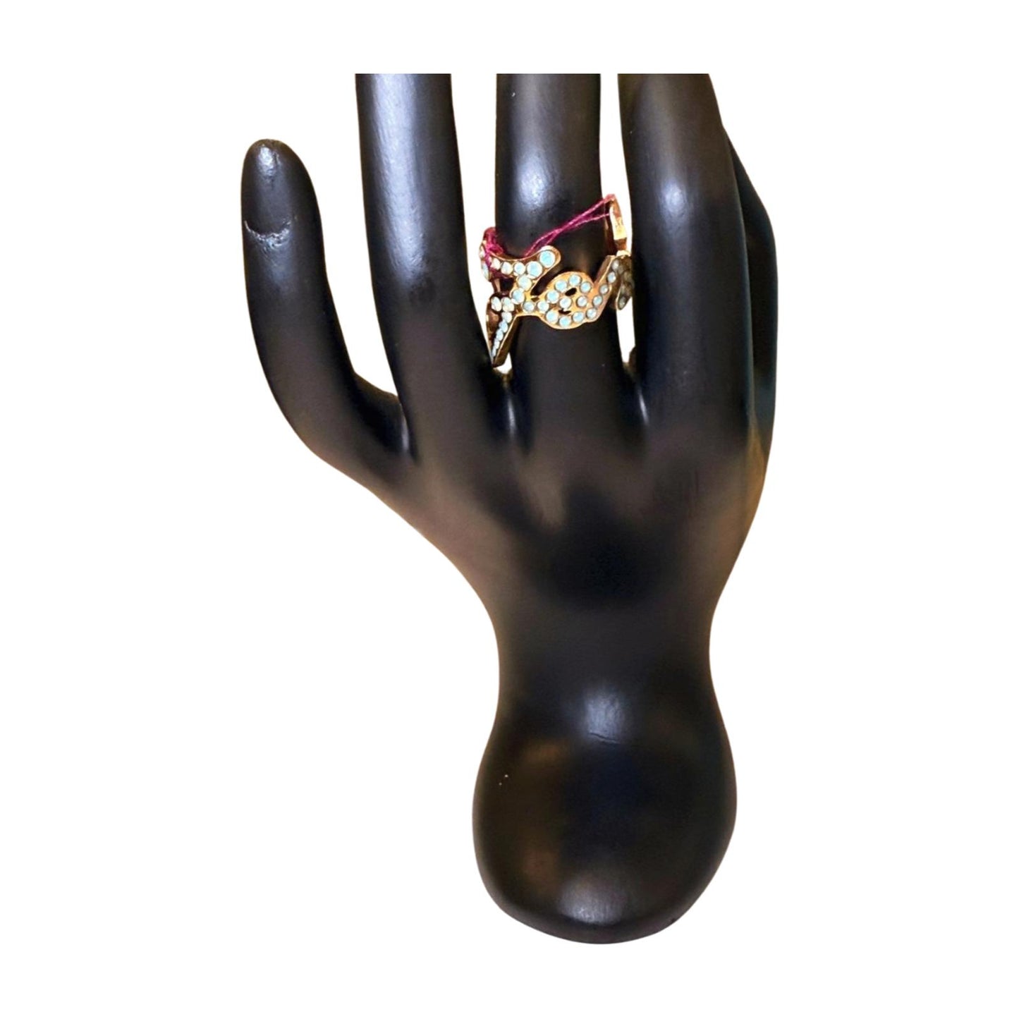 Fendi Gold Tone Blue Rhinestone Women's Ring, size 5