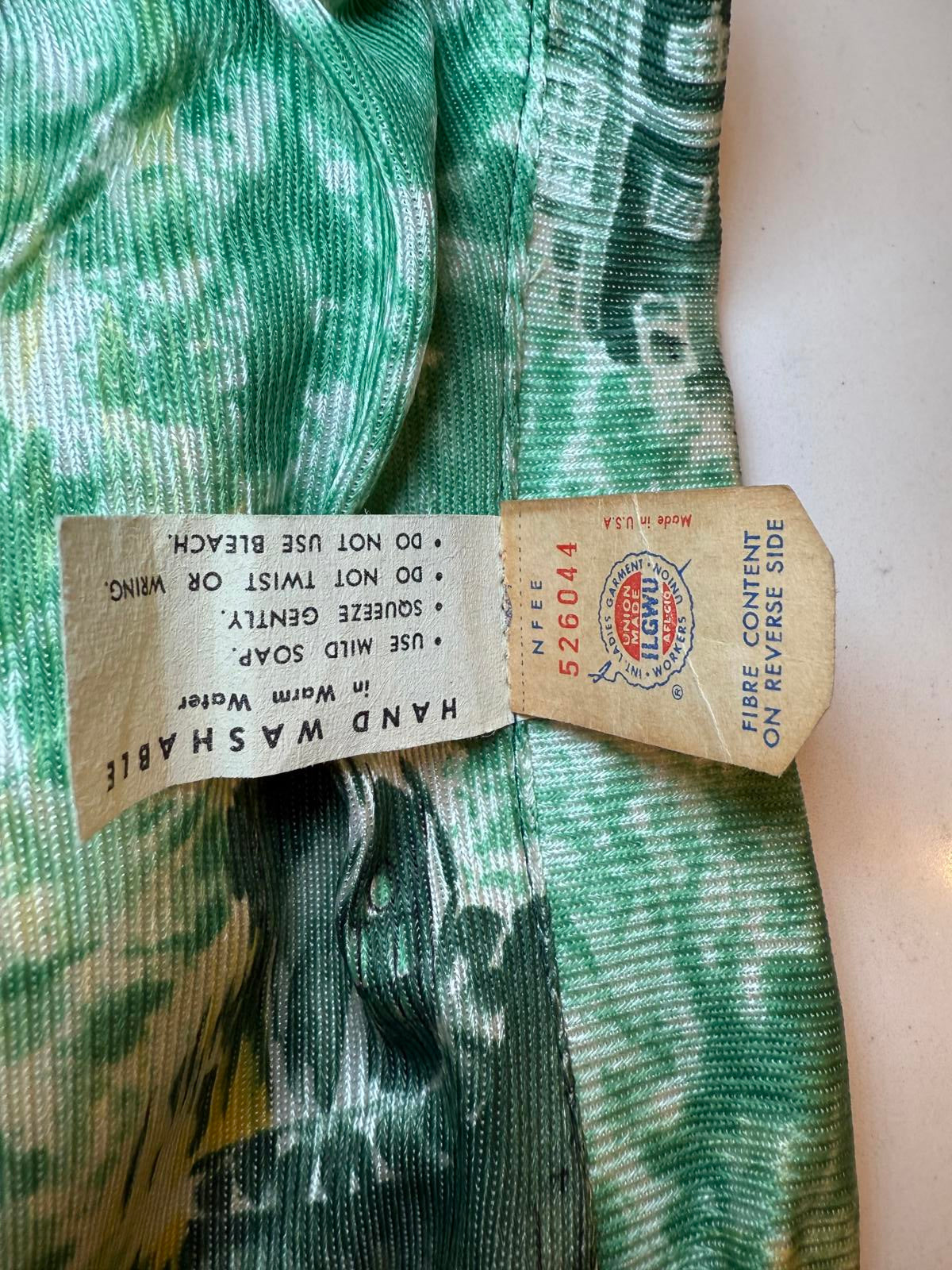 Vintage Green and Yellow Patterned Long Sleeve Blouse, Small
