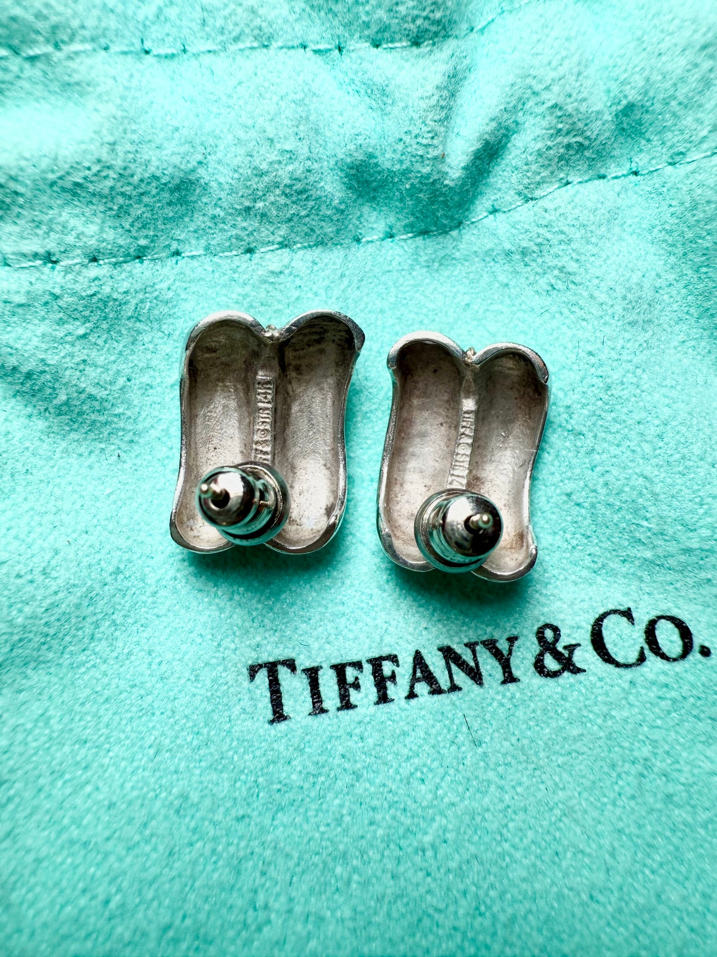 Vintage Tiffany & Co. 925 Sterling Silver & 14K Gold Ribbed Earrings