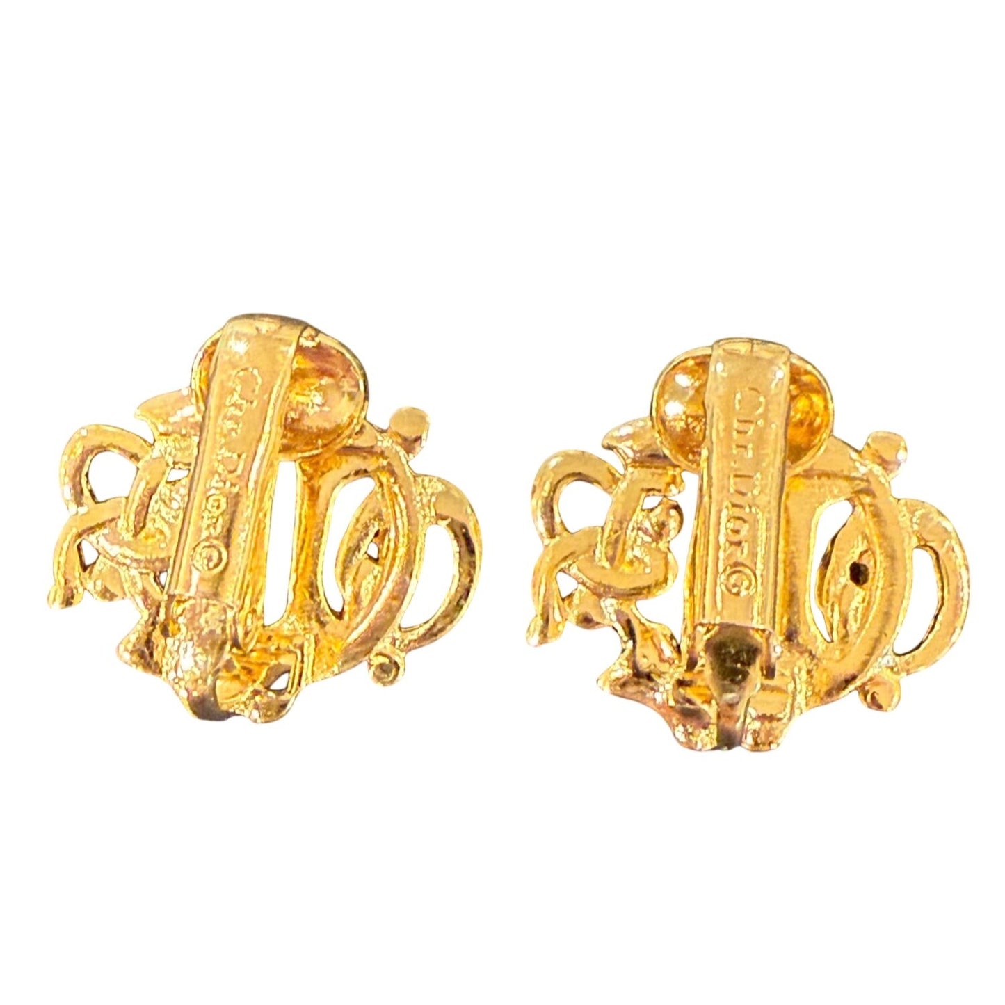 Christian Dior Gold-Tone Vintage Monogram Clip-On Earrings