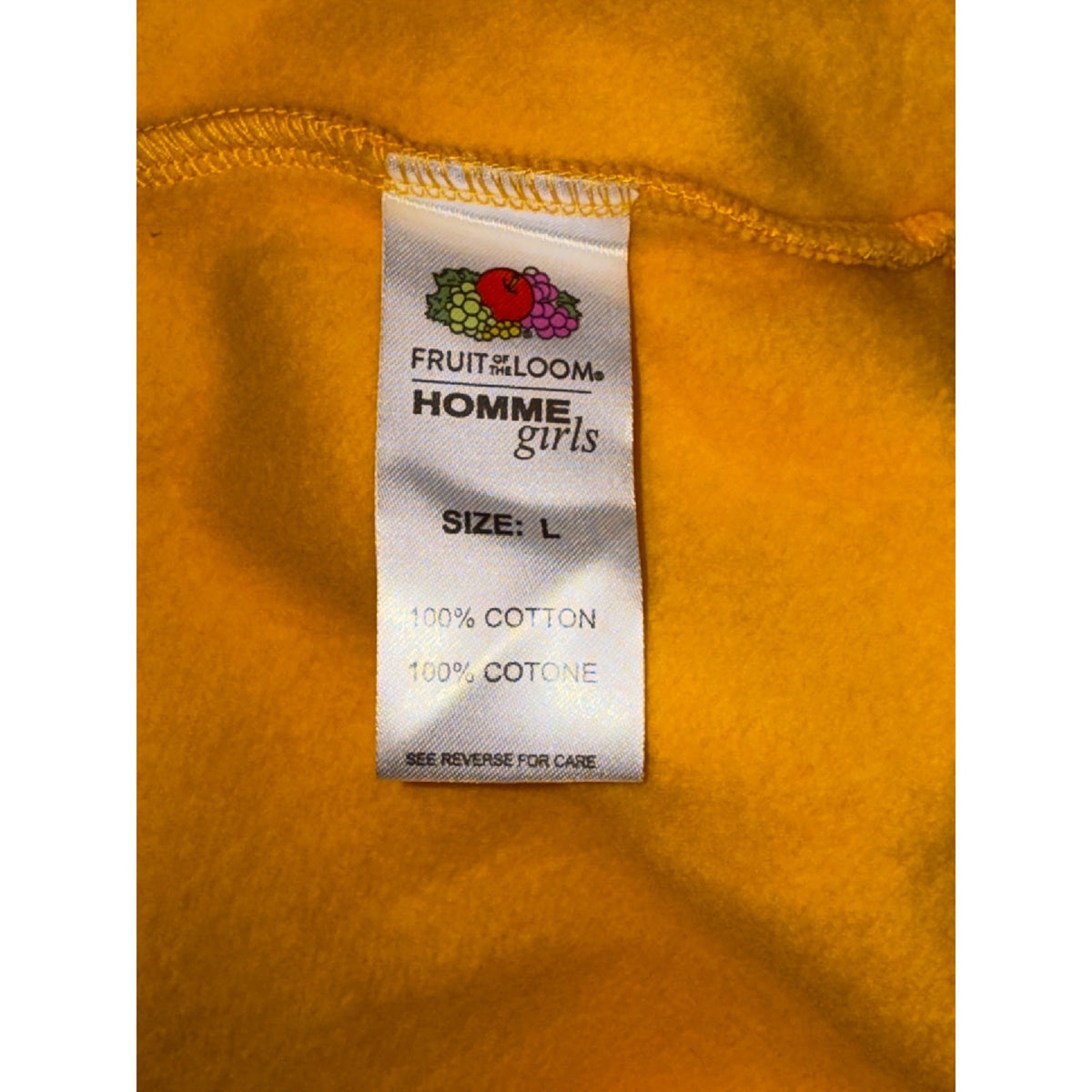 Homme girl Fruit Of The Loom Yellow Oversized Sweatshirt L 100% Cotton