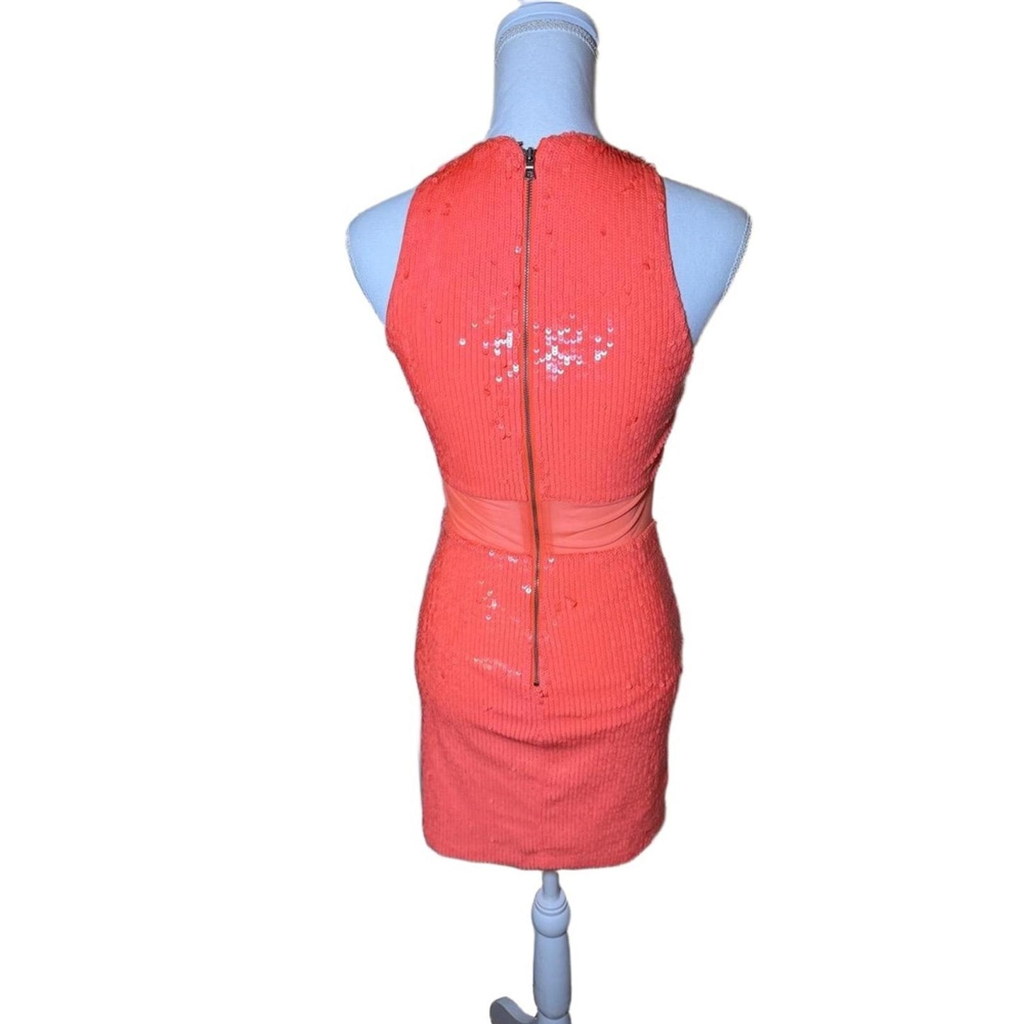 Alice + Olivia Mini Dress Womens Size 0 Coral Pink Bodycon Halter Sequin