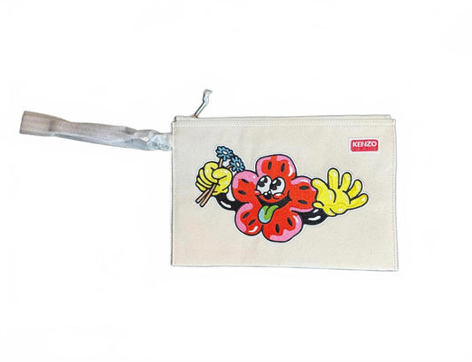 New Kenzo Embroidered Floral Cartoon Print Large Clutch Pouch