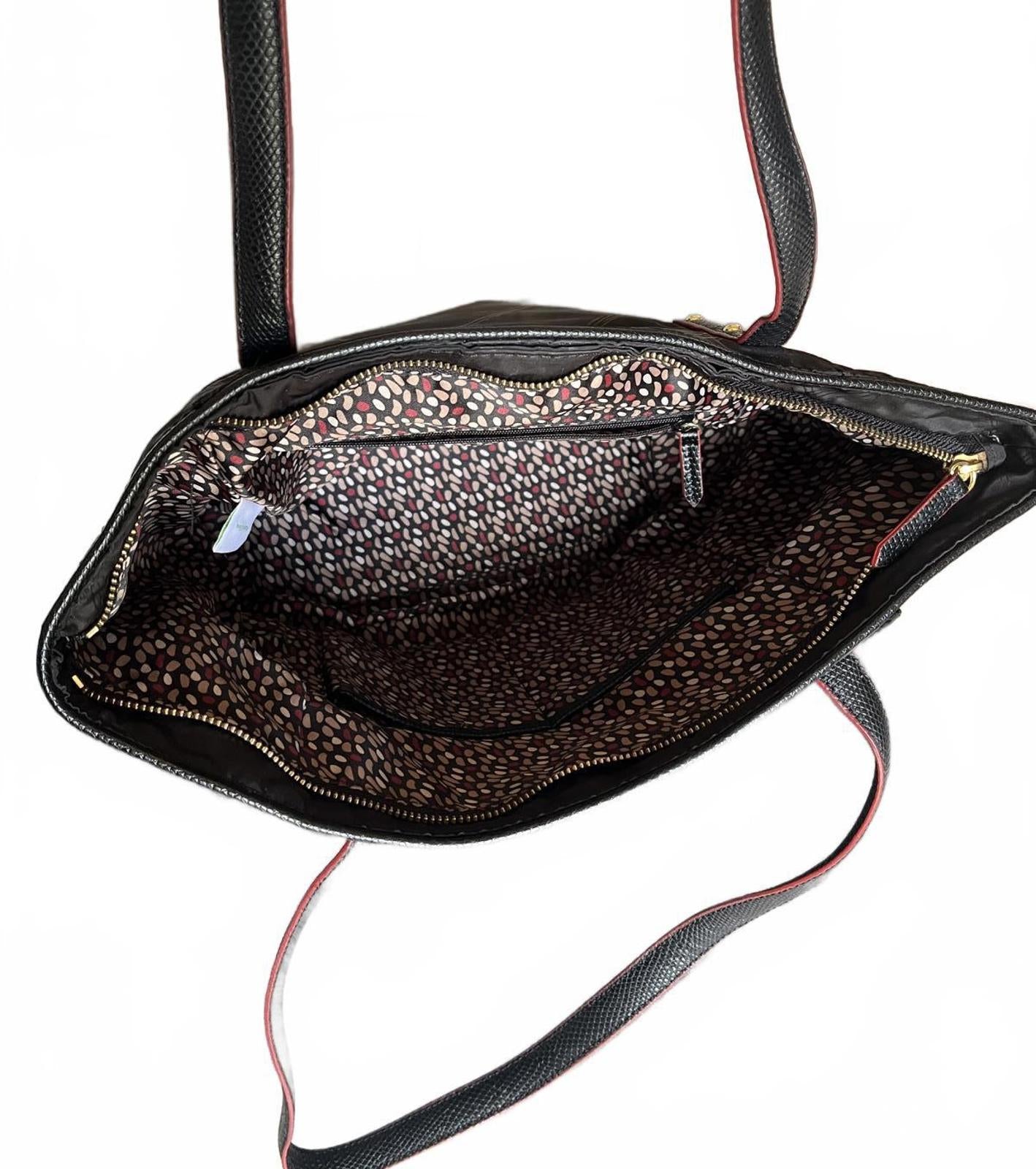 Vera Bradley Black Quilted Tote Bag with Leather Trim