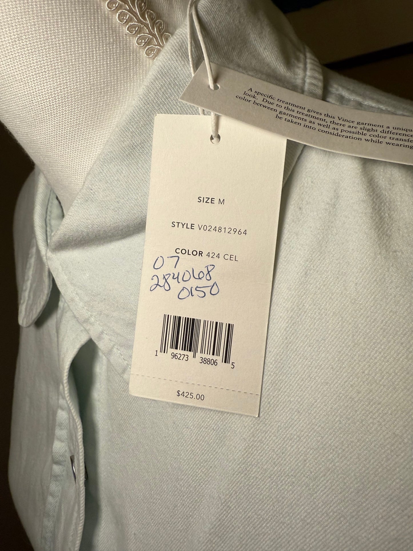 New Vince Cotton Twill Snap-Front Overshirt, Size Medium