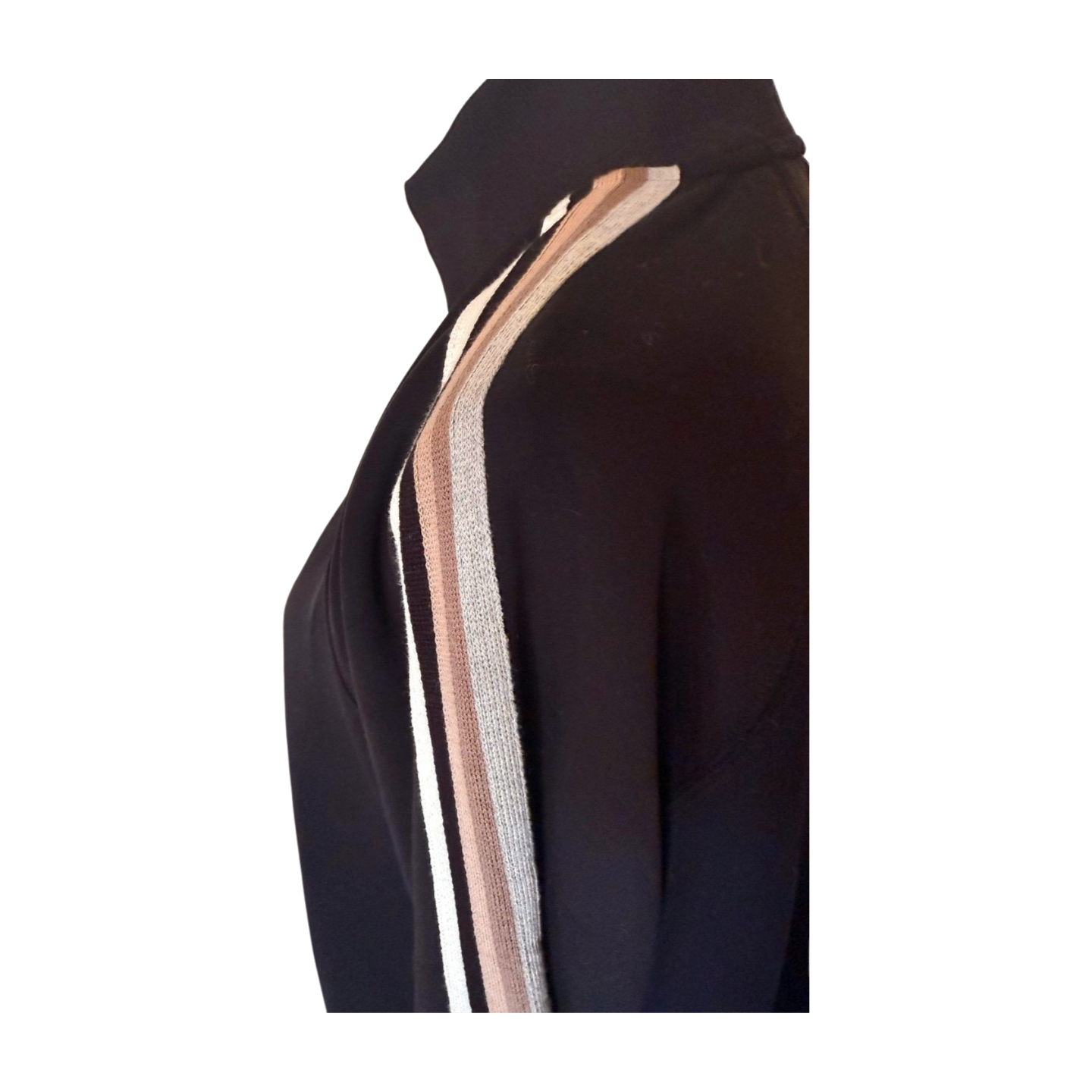 New Spiritual Gangster Women's Pullover Sweater with Striped Sleeves and Half-Zip Collar, size Medium