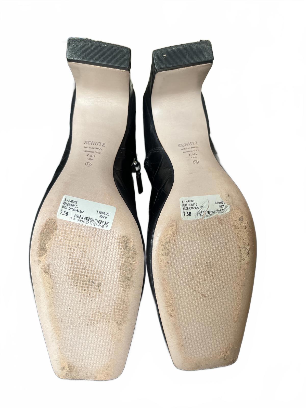 Schutz Black Croc-Embossed Women's Heeled Ankle Boots