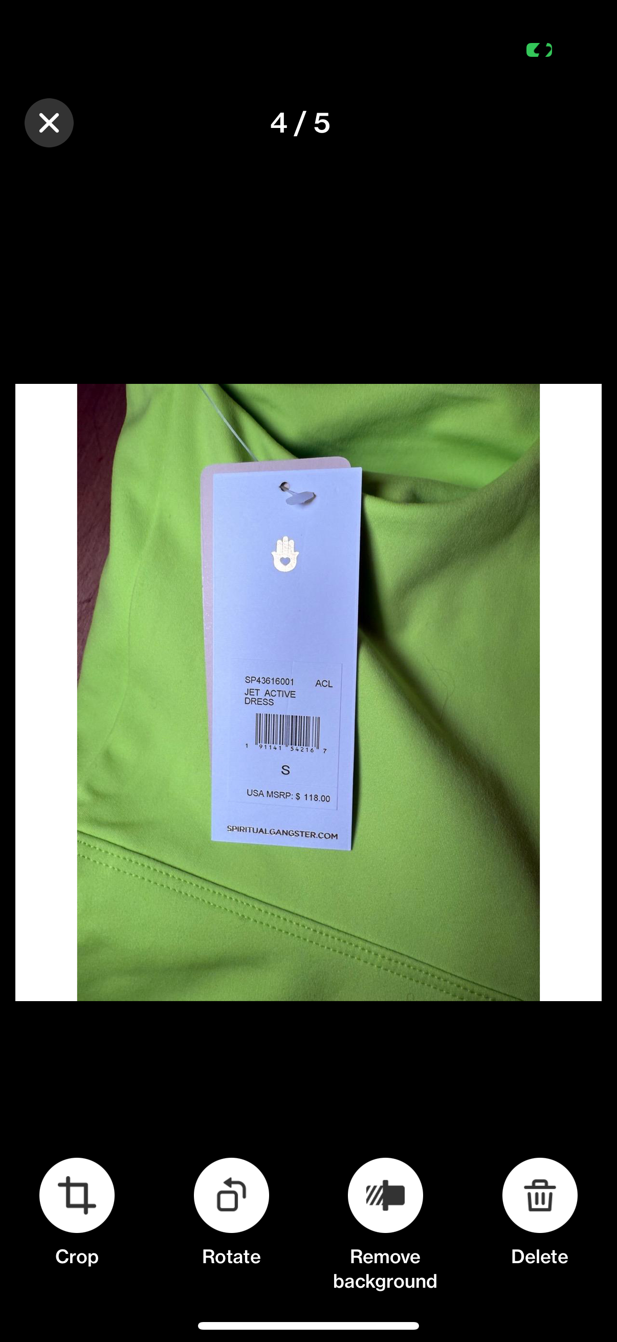 New Spiritual Gangster Jet Active Dress, Lime Green – Size S