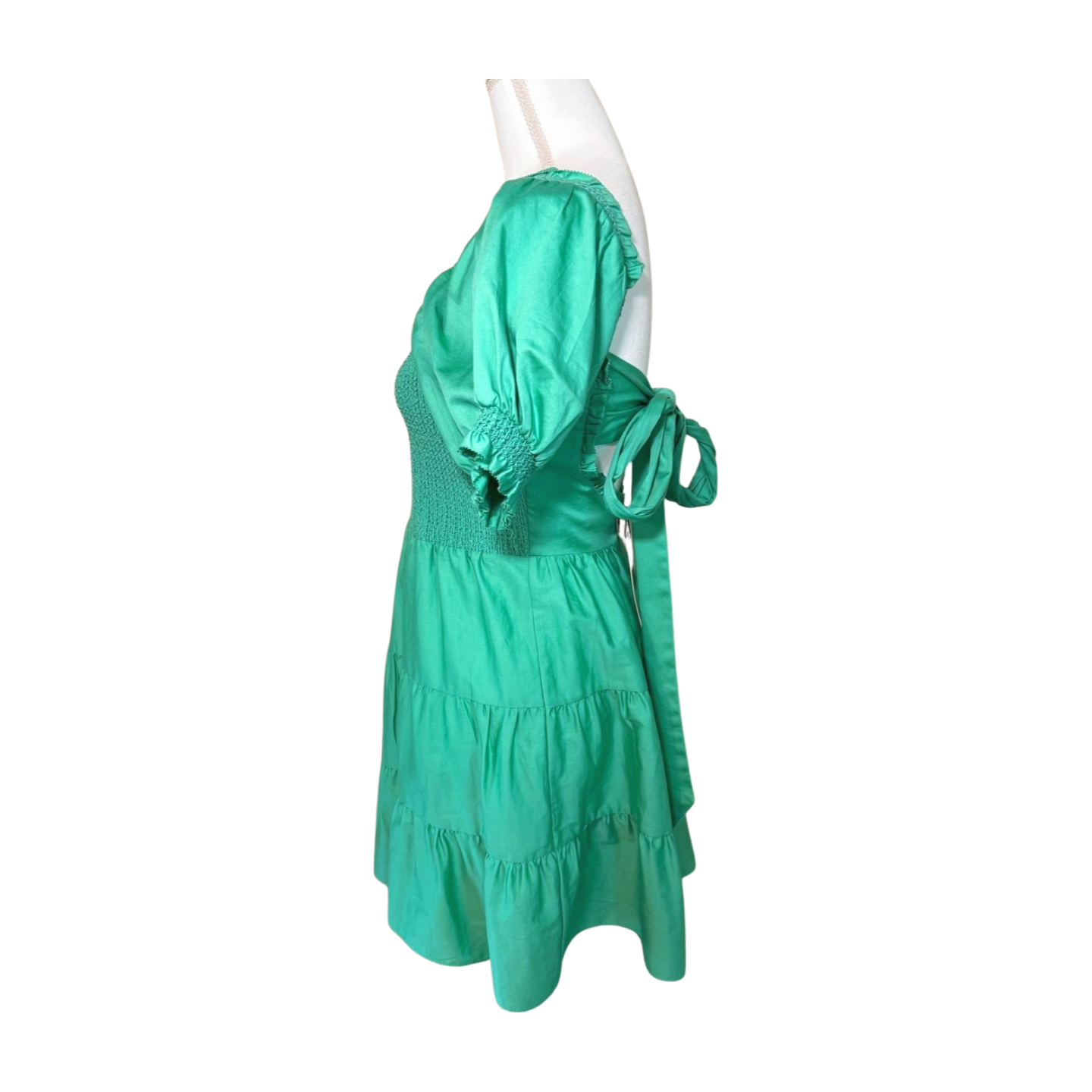 New Alice + Olivia Smocked Puff Sleeve Tie-Back Mini Dress, Size 6