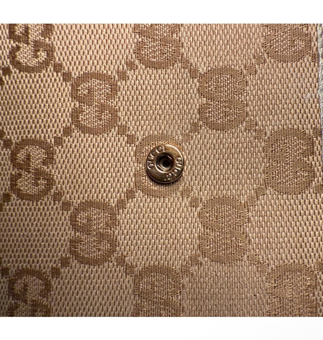 Gucci Wallet Womens Beige Metallic Gold Continental GG Canvas