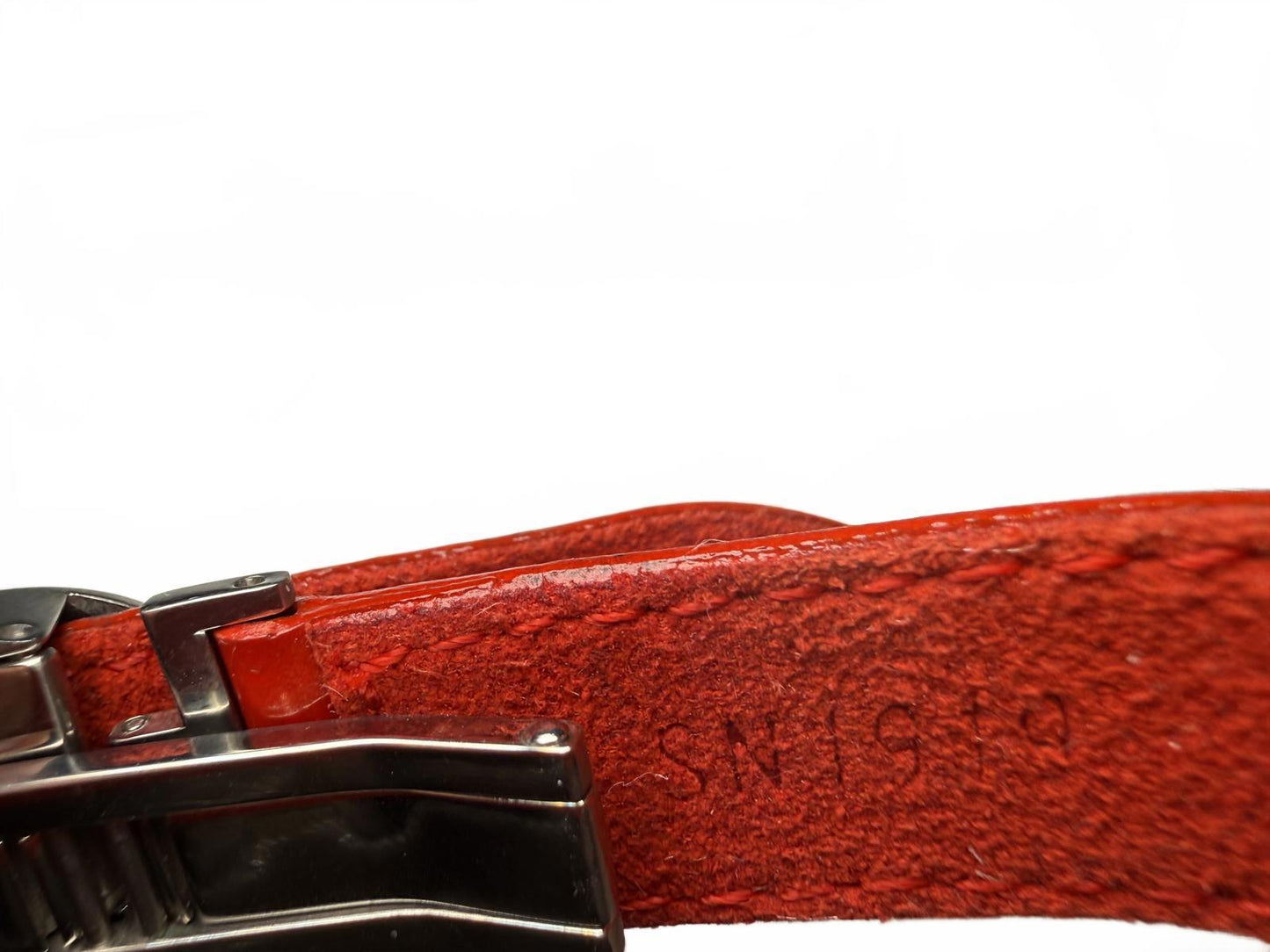 Louis Vuitton Red Leather Vernis Bracelet with Silver Flower Clasp