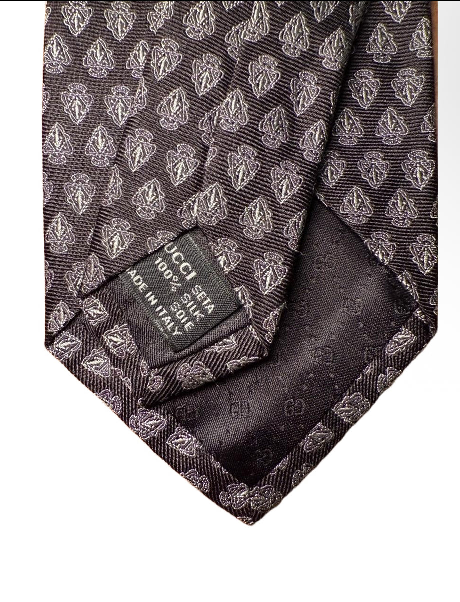 Gucci Mens Black White Knight Silk Necktie