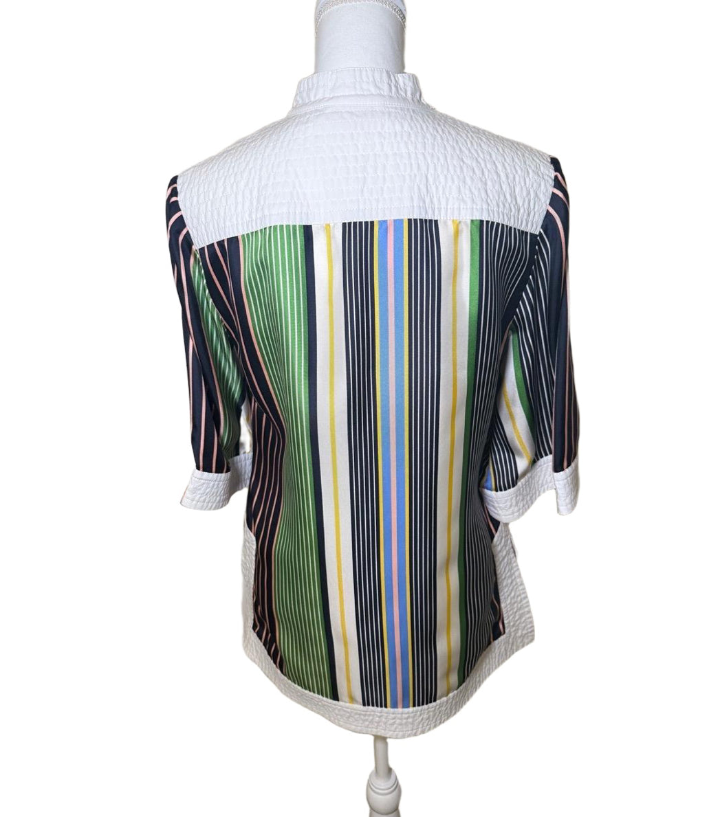 Tory Burch Tunic Blouse, Size 6, Multicolor Striped Silk Blend