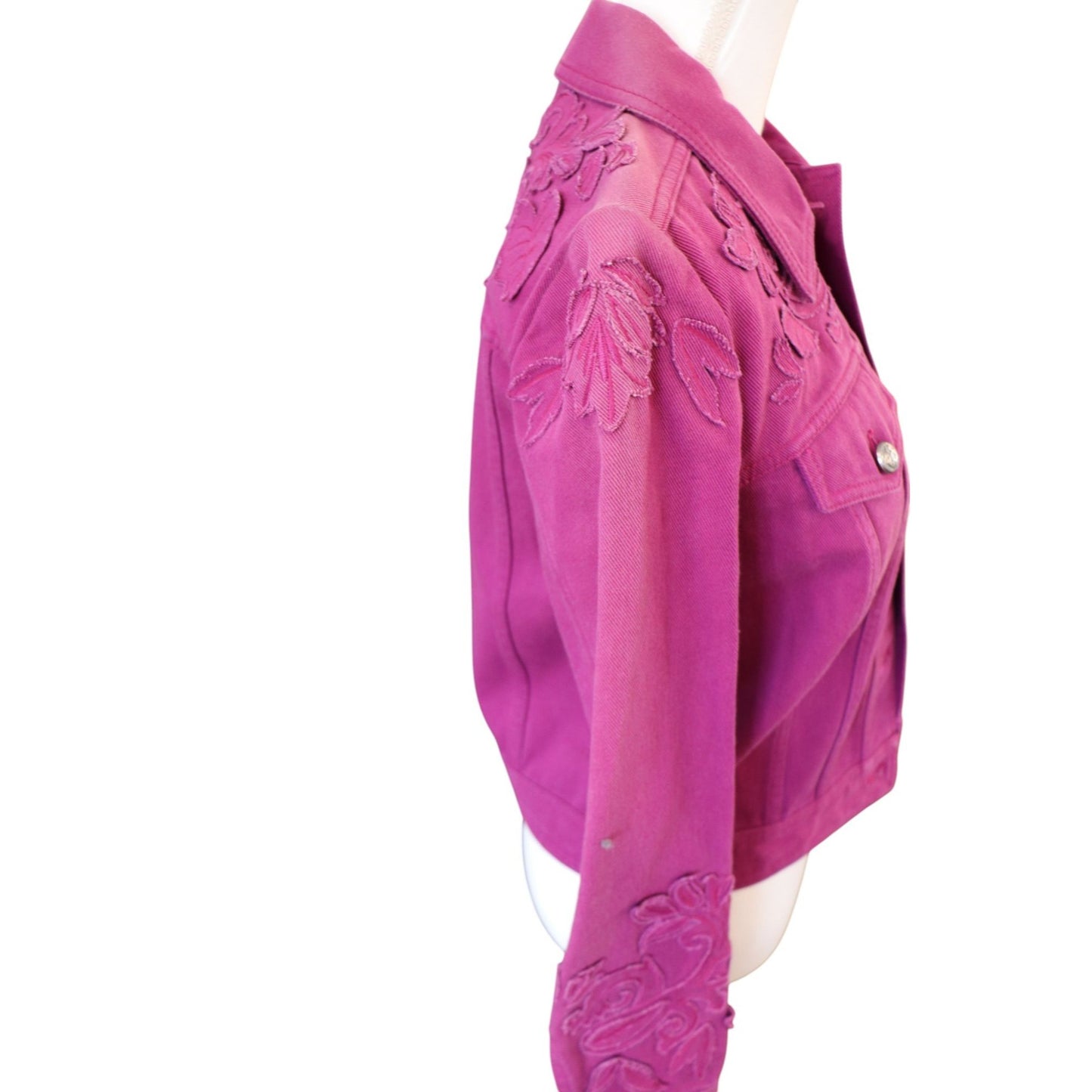 Etro Milano Womens Embroidered Fuchsia Denim Jacket, Size 42 NWT