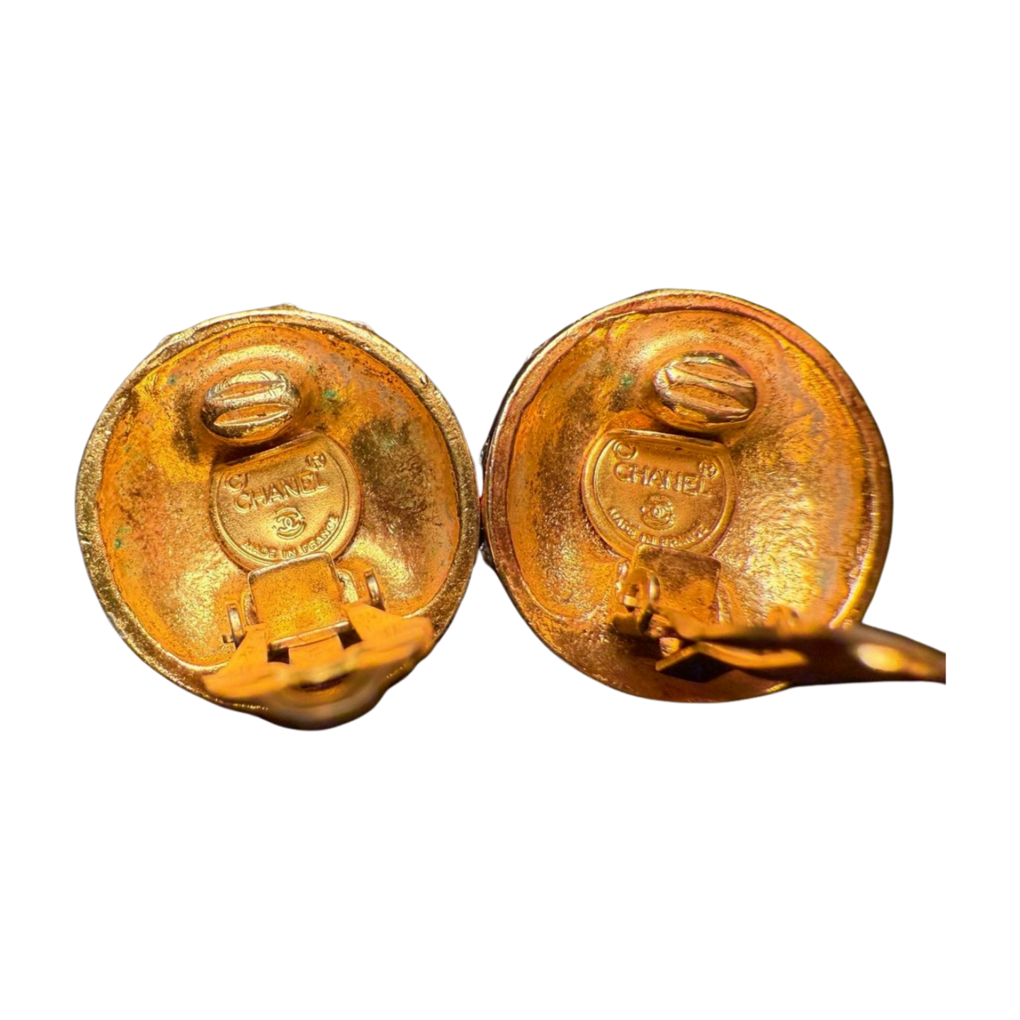 Chanel Vintage Clip-On Earrings, Gold with Crystals