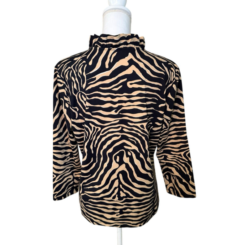 J. McLaughlin Durham Ruffle Top Zebra Print, Size XL