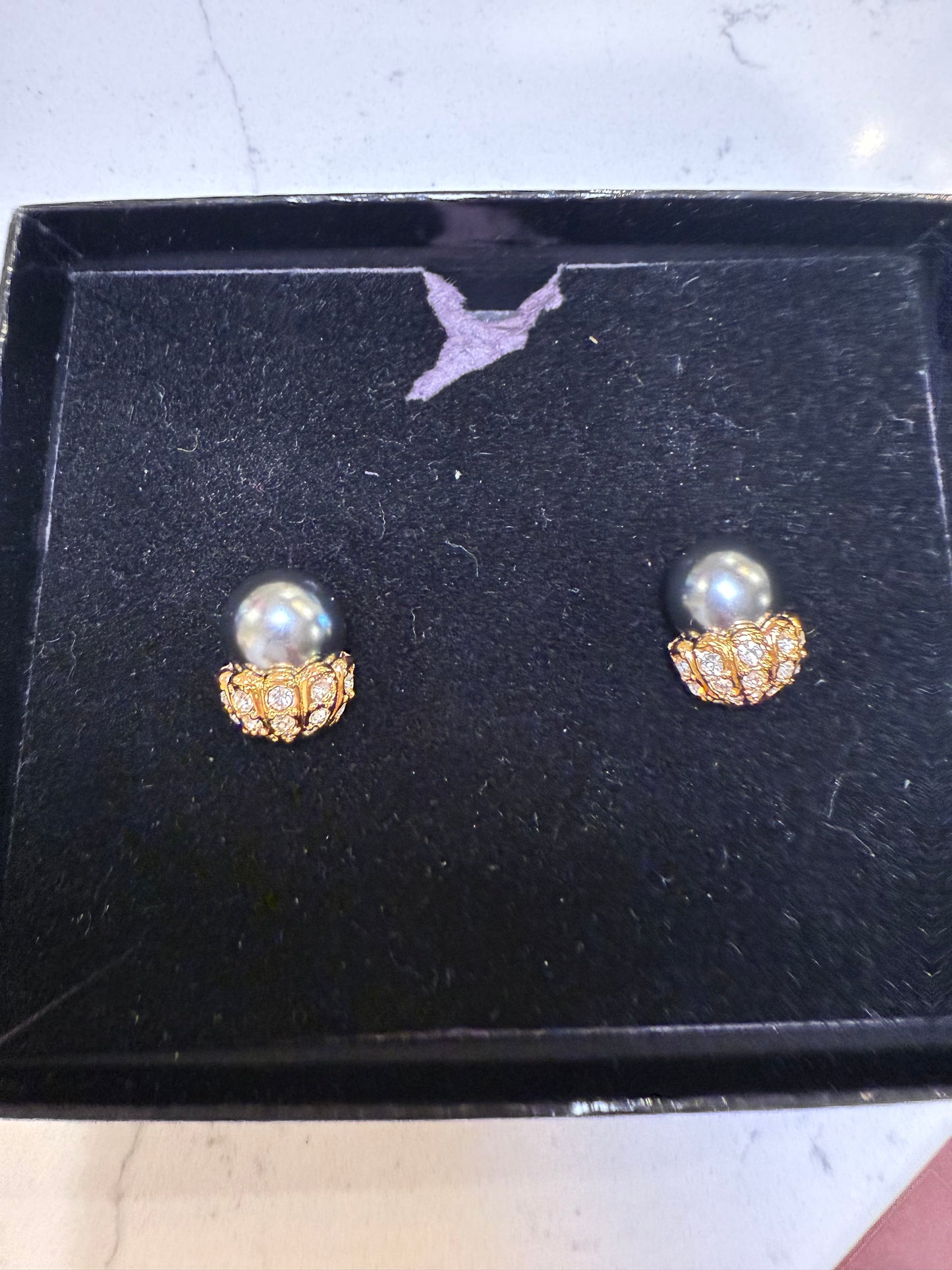 Joan Rivers Classics Collection Baroque Pearl & Pave Crystal Crown Stud Earrings