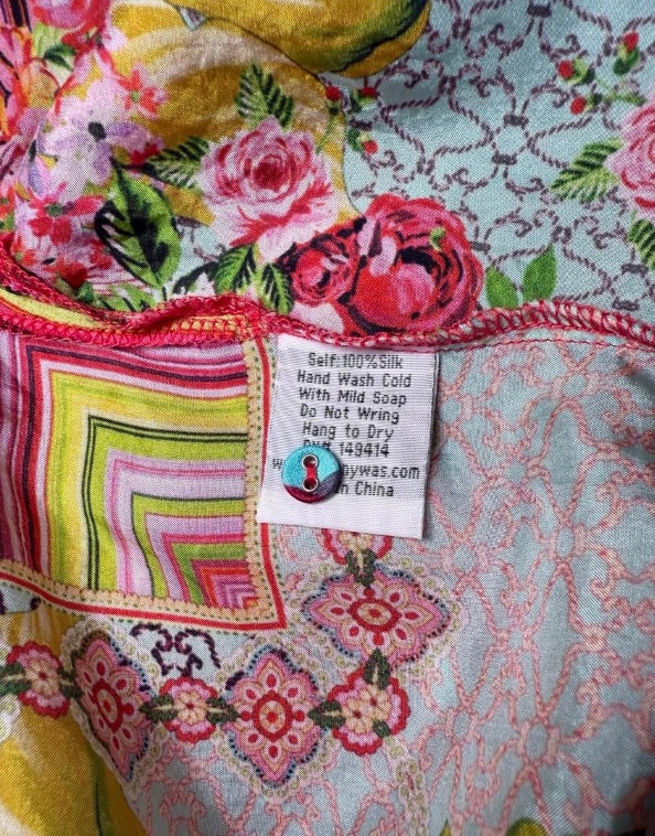 New Johnny Was Patchwork Silk Blouse , Women’s XXS (fits like small)