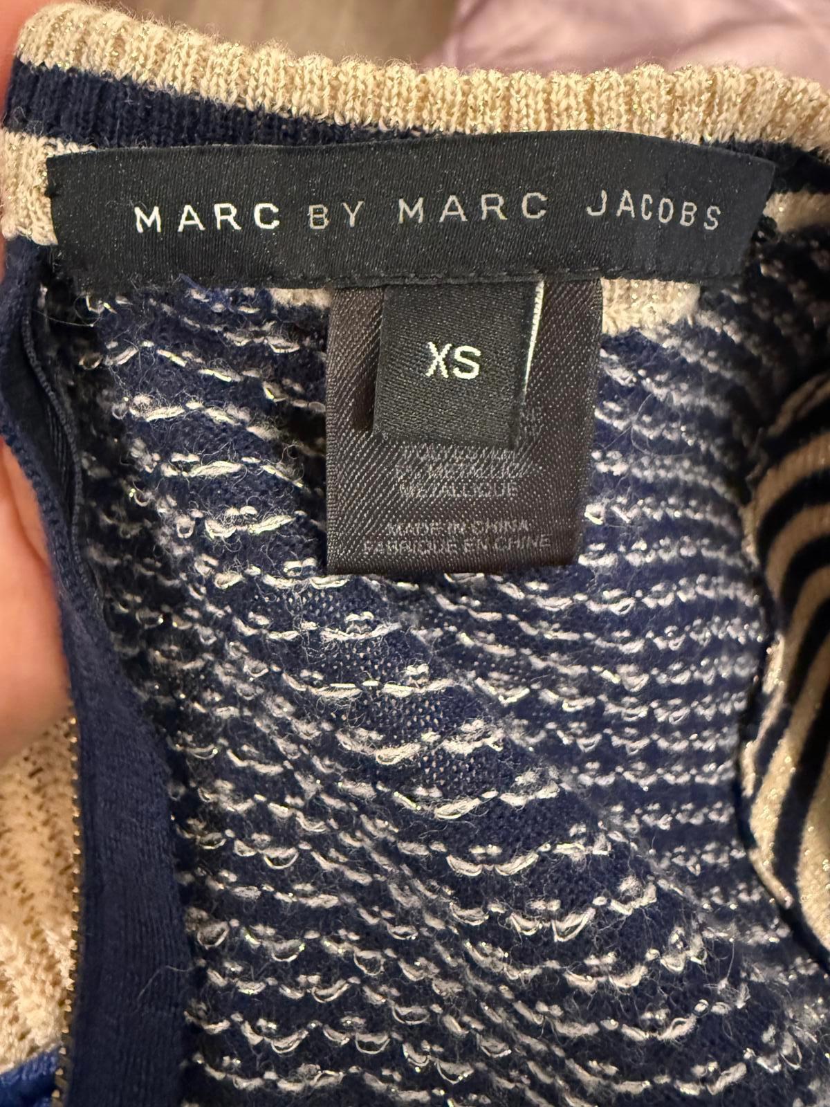 Marc by Marc Jacobs Navy & Cream Striped Knit Wrap Dress, Size XS