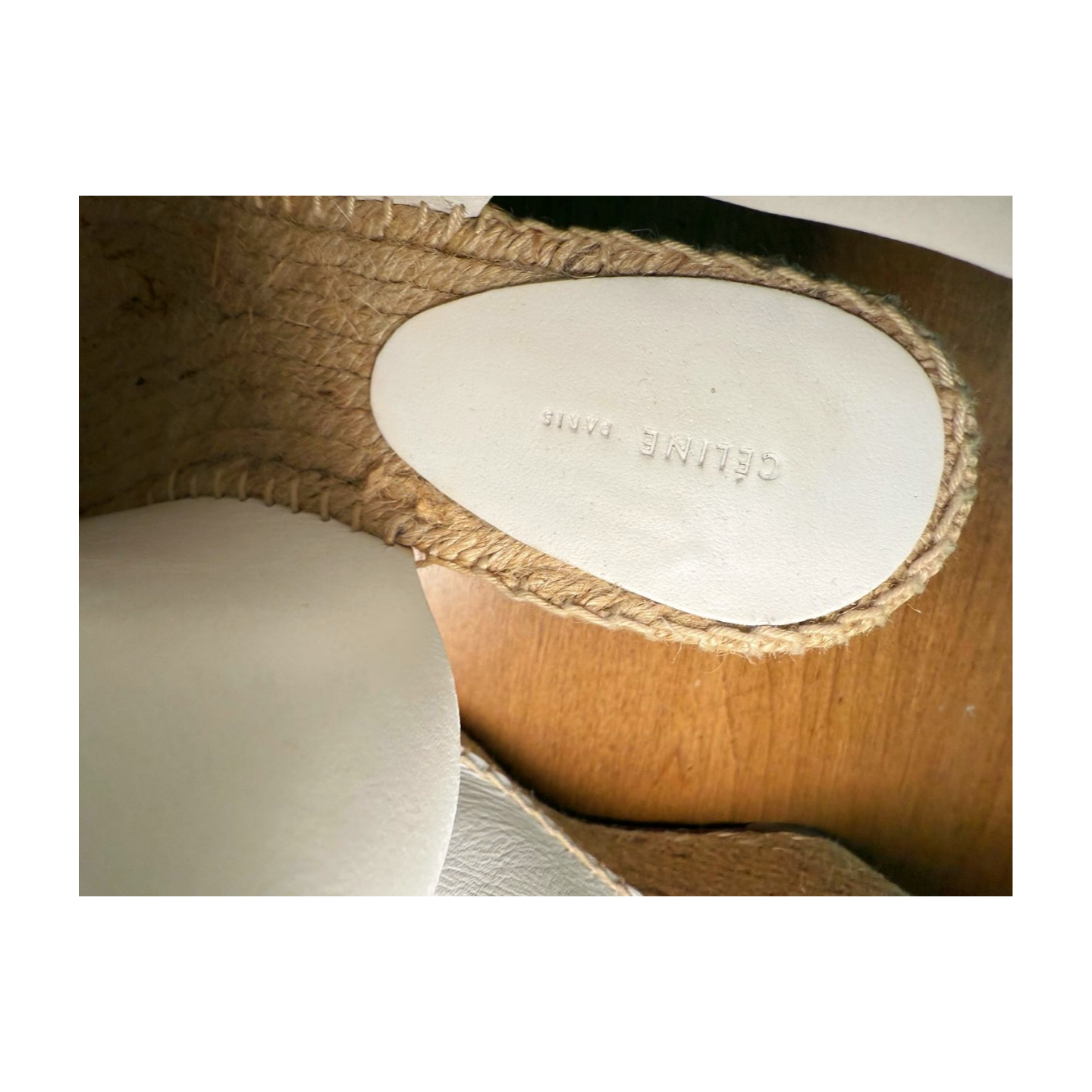 Celine White Leather Espadrille Wedge Sandals, Size 36 (US 5.5/6)