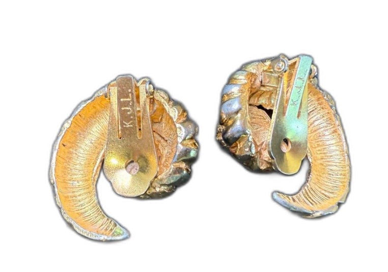 Rare Vintage Kenneth Jay Lane Nautilus Clip-On Earrings