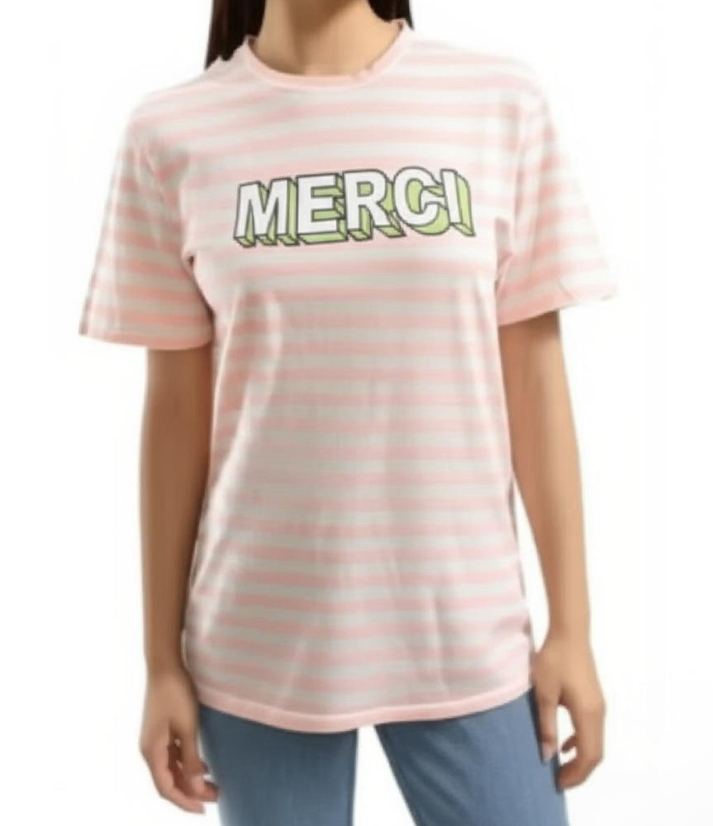 New KULE Pink White Striped Merci Crew Neck T-Shirt, Size XS