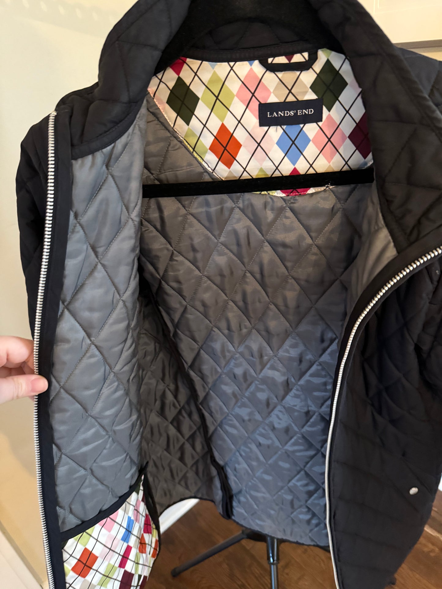 Lands’ End Quilted Argyle Zip Jacket – Women’s Size Large