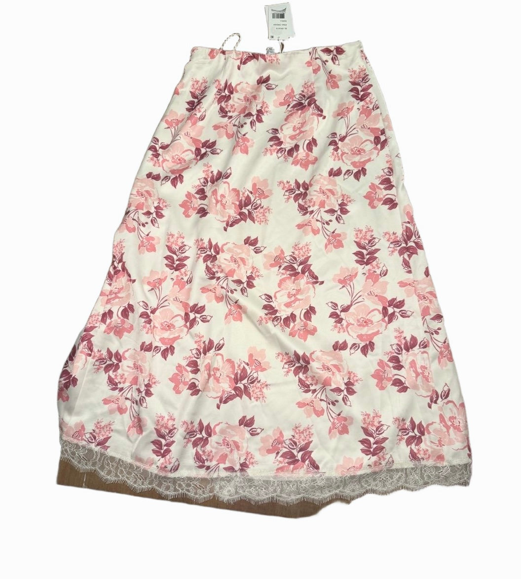 New LucyParis Womens Small Pink Cream Floral Maxi Skirt Slit Lace Boho