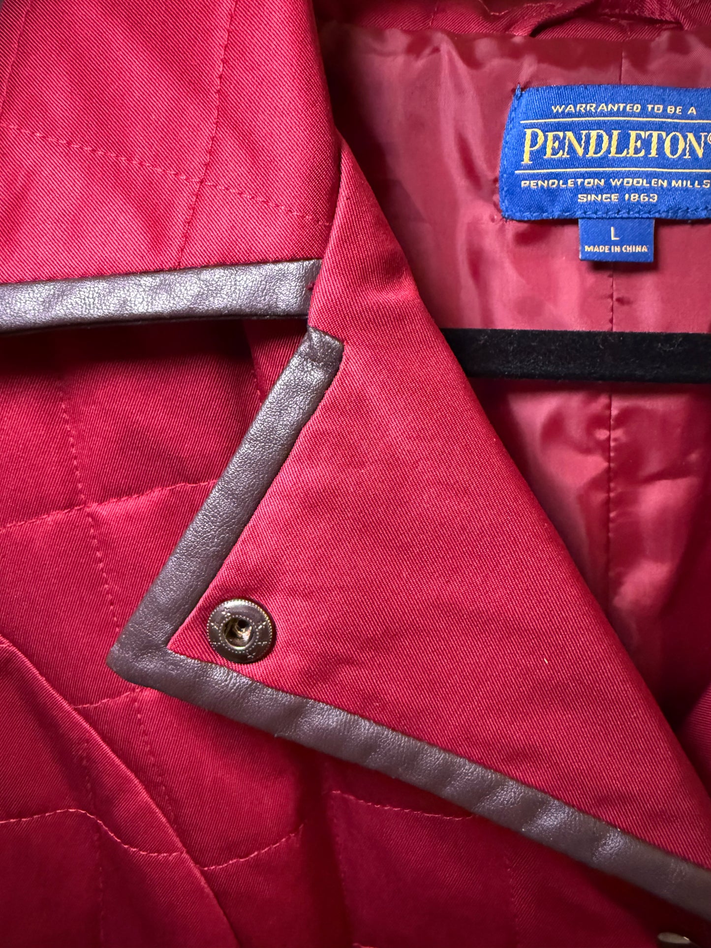 Red Quilted Pendleton Jacket, Size Large