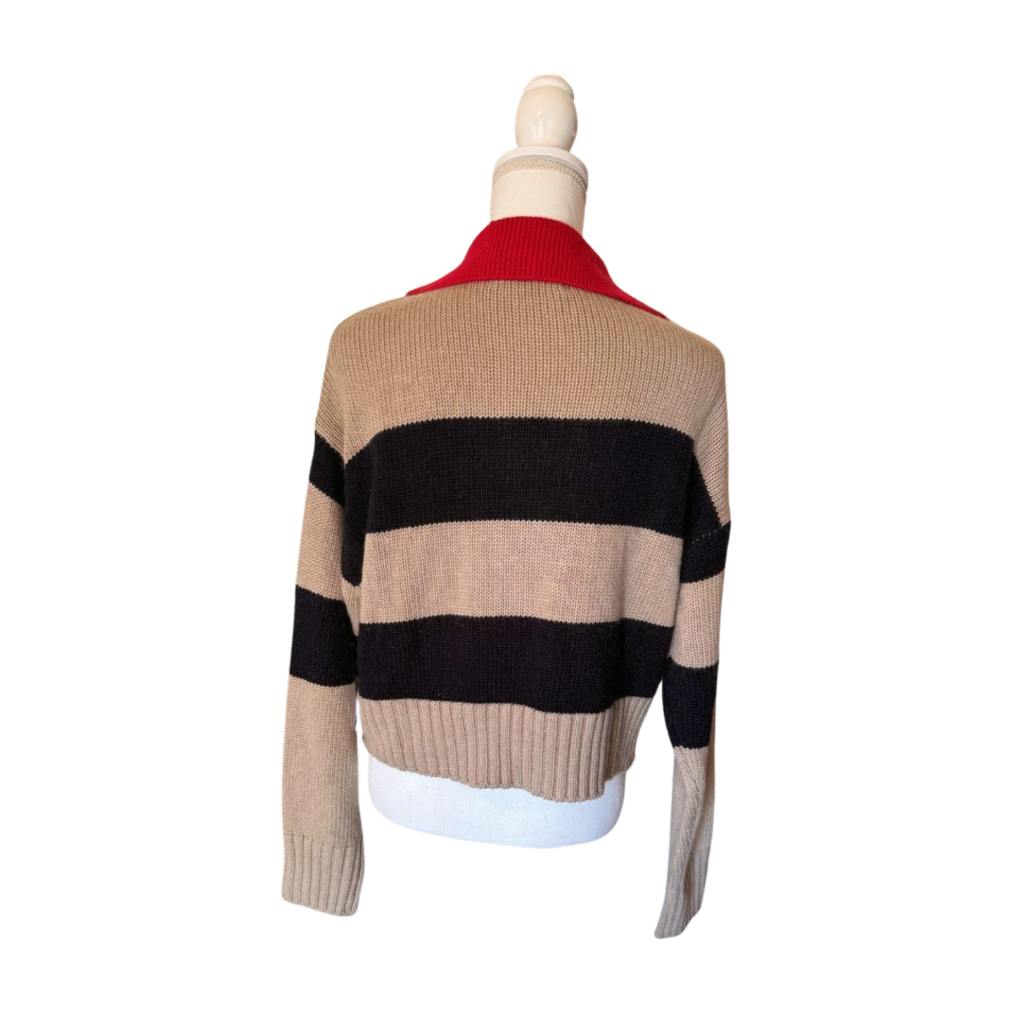 New Spiritual Gangster Cropped Knit Sweater with Red Collar, Size Small