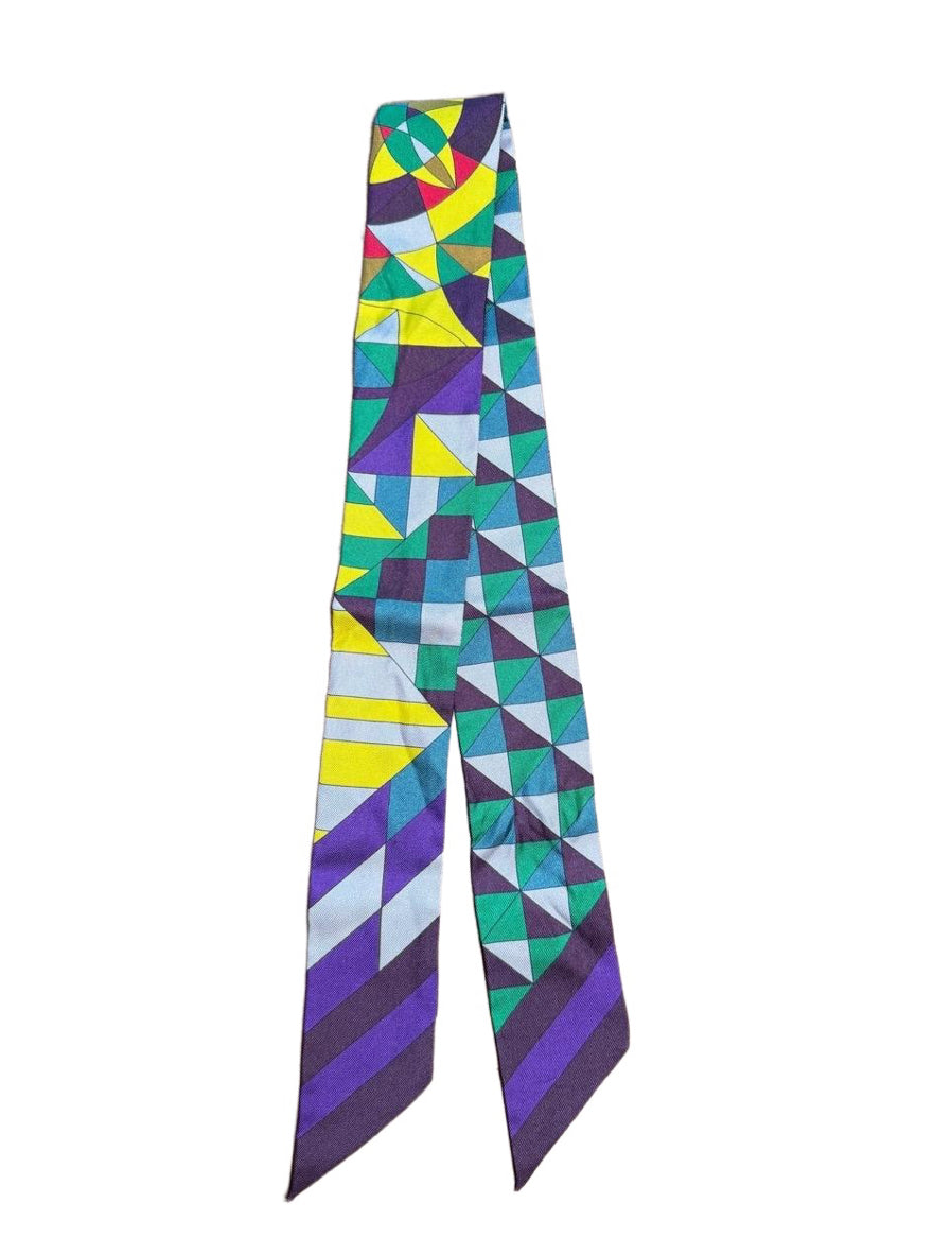 Hermes Twilly Womens Multicolor Geometric Pattern Silk Luxury Elegant Chic