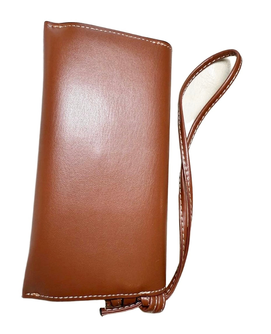 Celine Eyeglass Case Brown Leather Pouch Wrist Strap