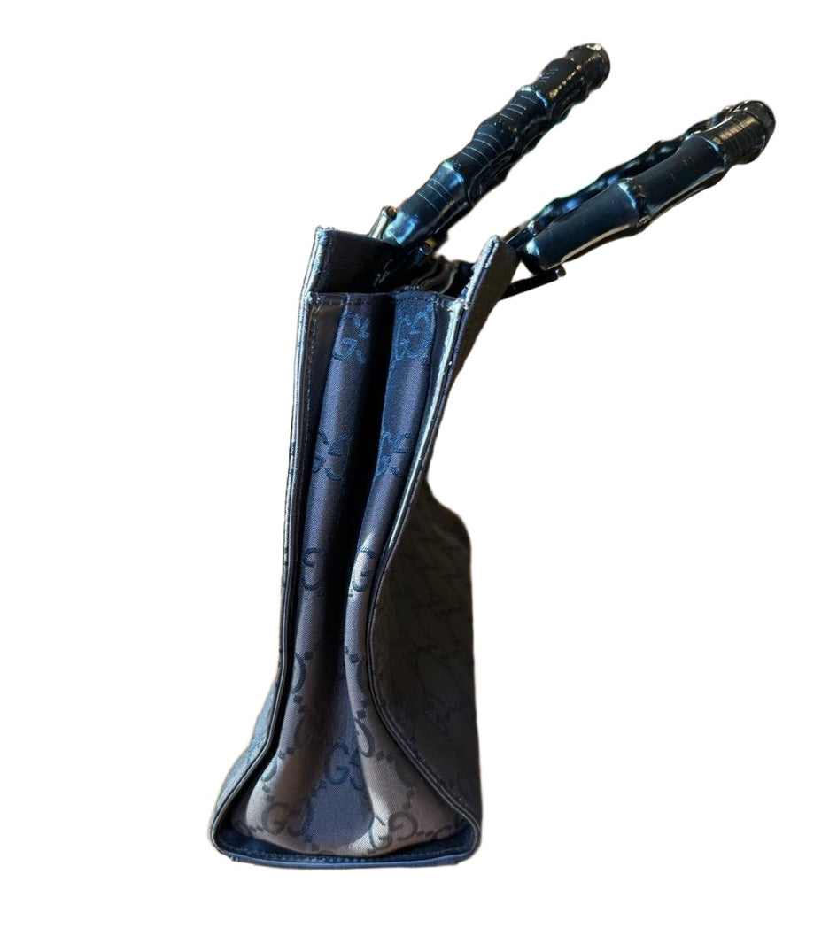 Gucci Womens Brown and Black GG Canvas Bamboo Top Handle Tote