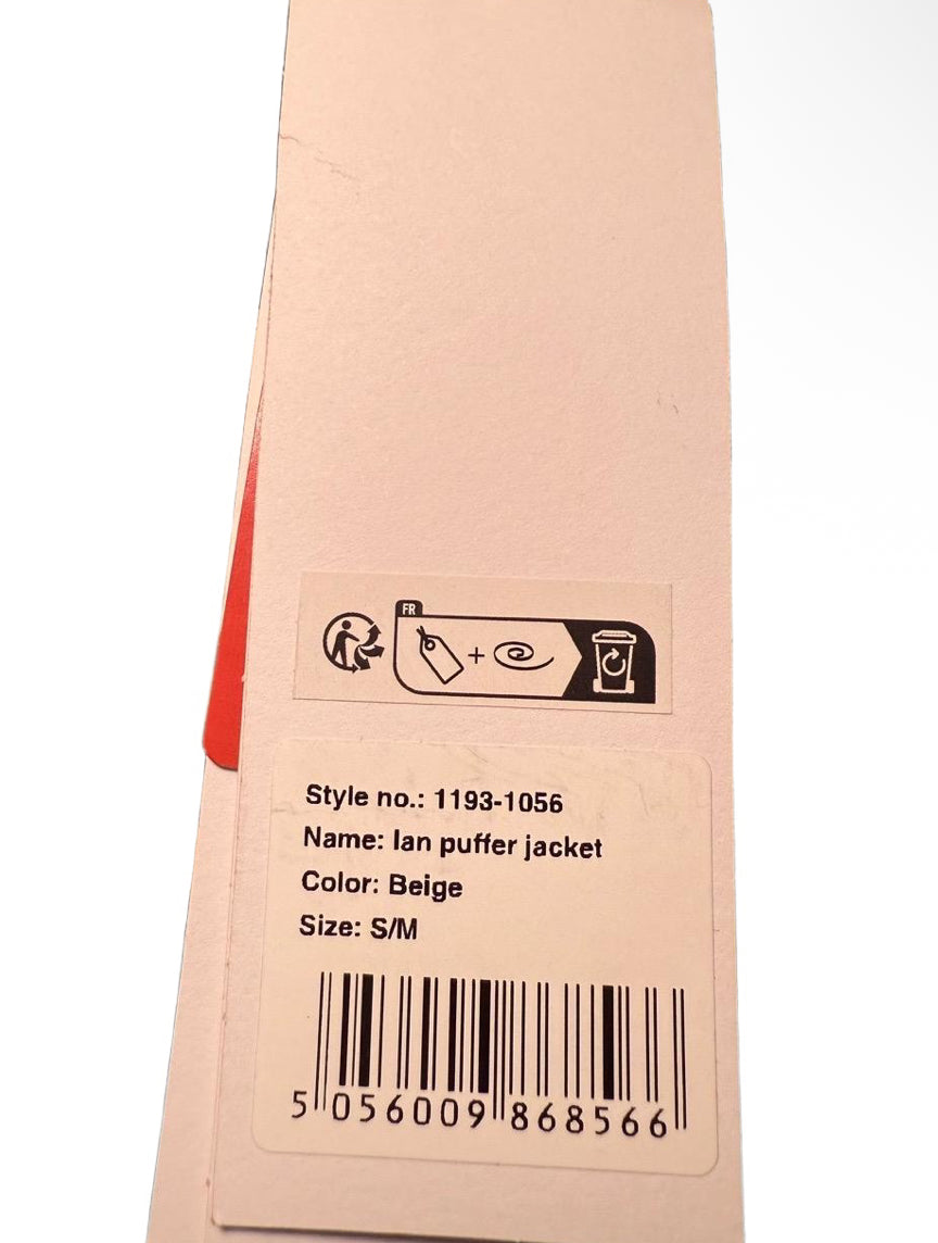 New Soulland Mens Oversized S/M Beige Hooded Ian Puffer Jacket